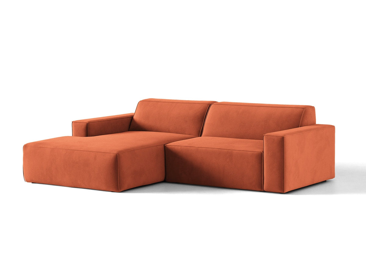 Modulares Ecksofa links Jodie mit Meridienne, Stoffbezug und schwarzen Beinen