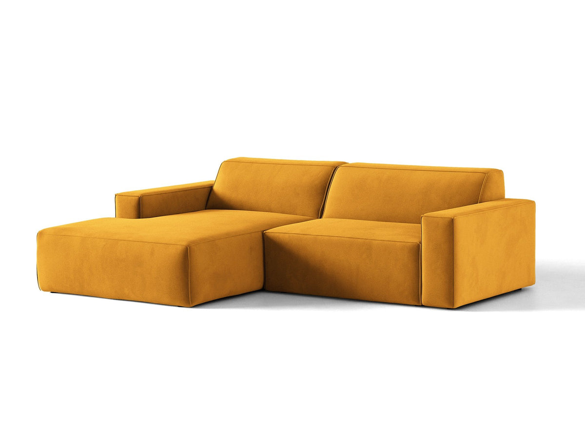 Modulares Ecksofa links Jodie mit Meridienne, Stoffbezug und schwarzen Beinen