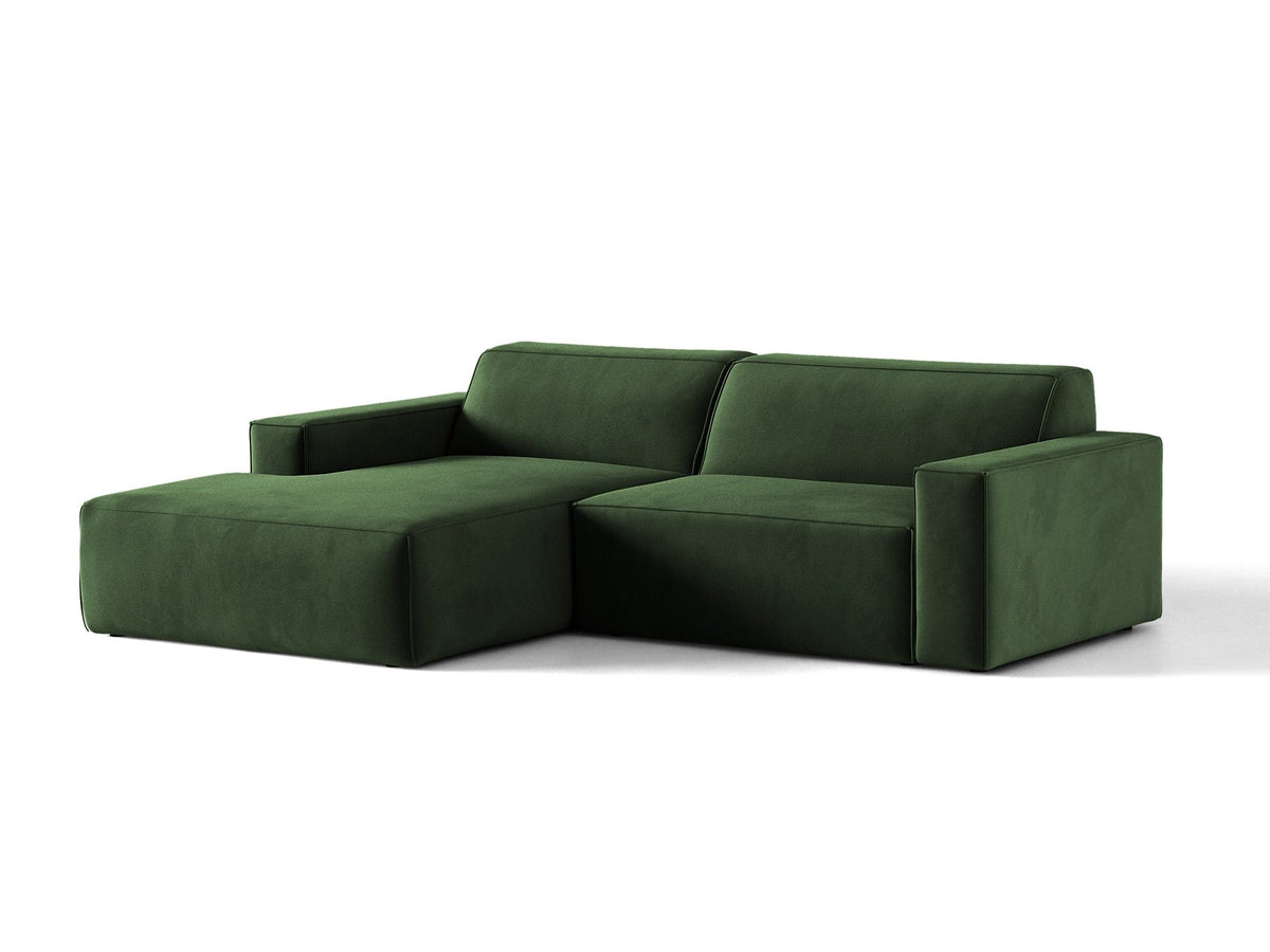 Modulares Ecksofa links Jodie mit Meridienne, Stoffbezug und schwarzen Beinen