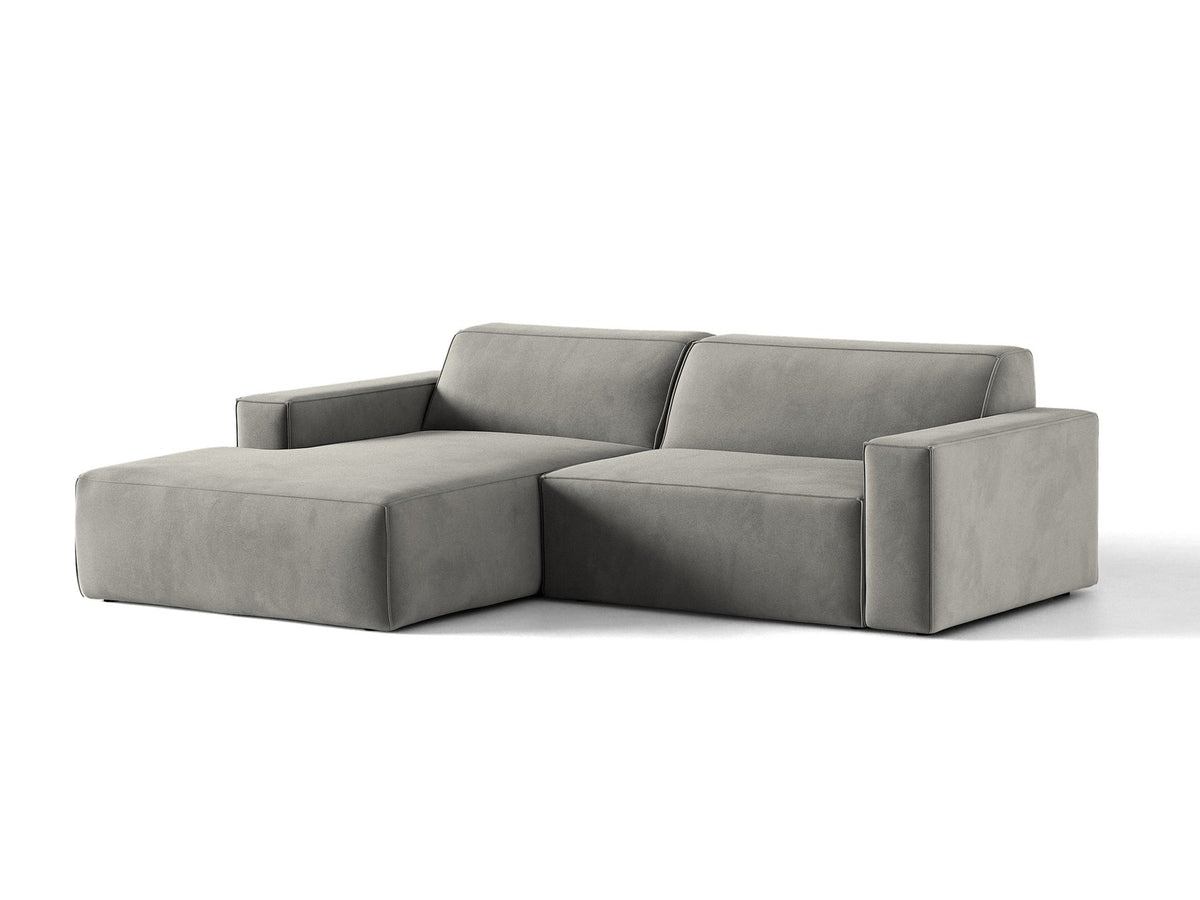 Modulares Ecksofa links Jodie mit Meridienne, Stoffbezug und schwarzen Beinen