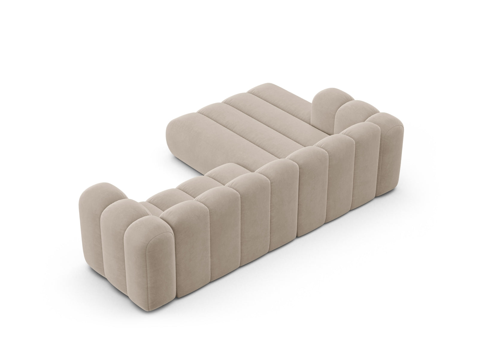 Beiges Velour Ecksofa von Micadoni, linksseitig, 4-Sitzer, ideal für moderne Wohnräume und gemütliche Zusammenkünfte.