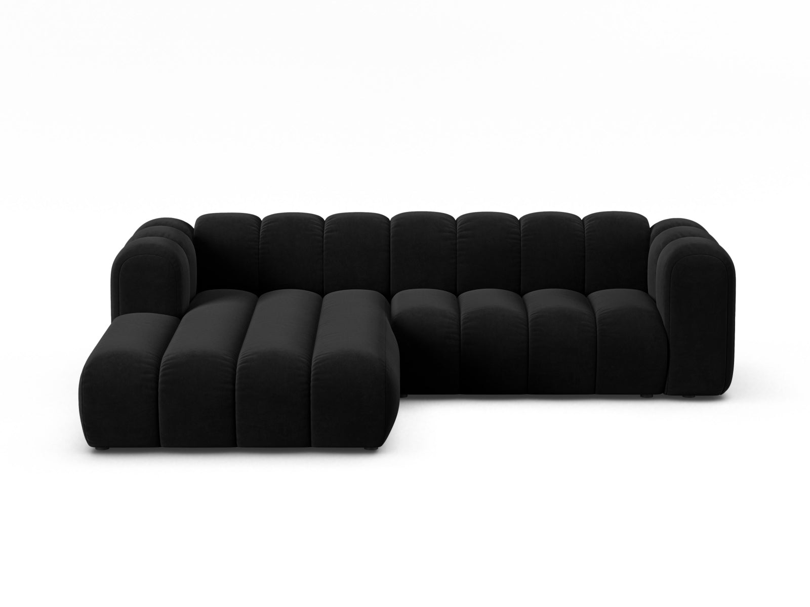 Lupine Velour Modular Ecksofa links 4 Sitzer in Black-Salvador präsentiert im Onlineshop von KAQTU Design AG. L-Sofa links ist von Micadoni