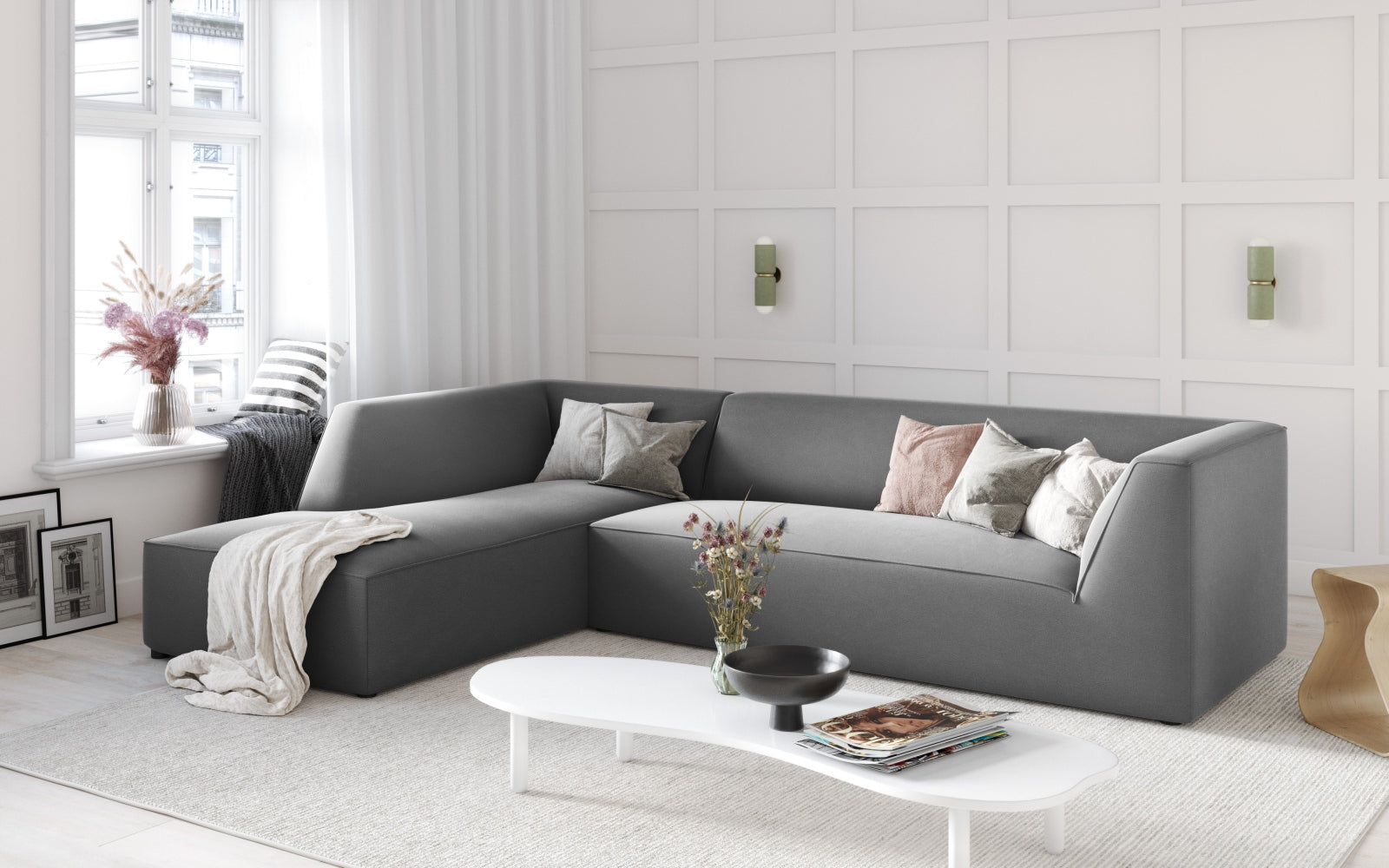 Ruby Velour modulares Ecksofa links 4 Sitzer in Grey-Salvador präsentiert im Onlineshop von KAQTU Design AG. Ecksofa links ist von Micadoni