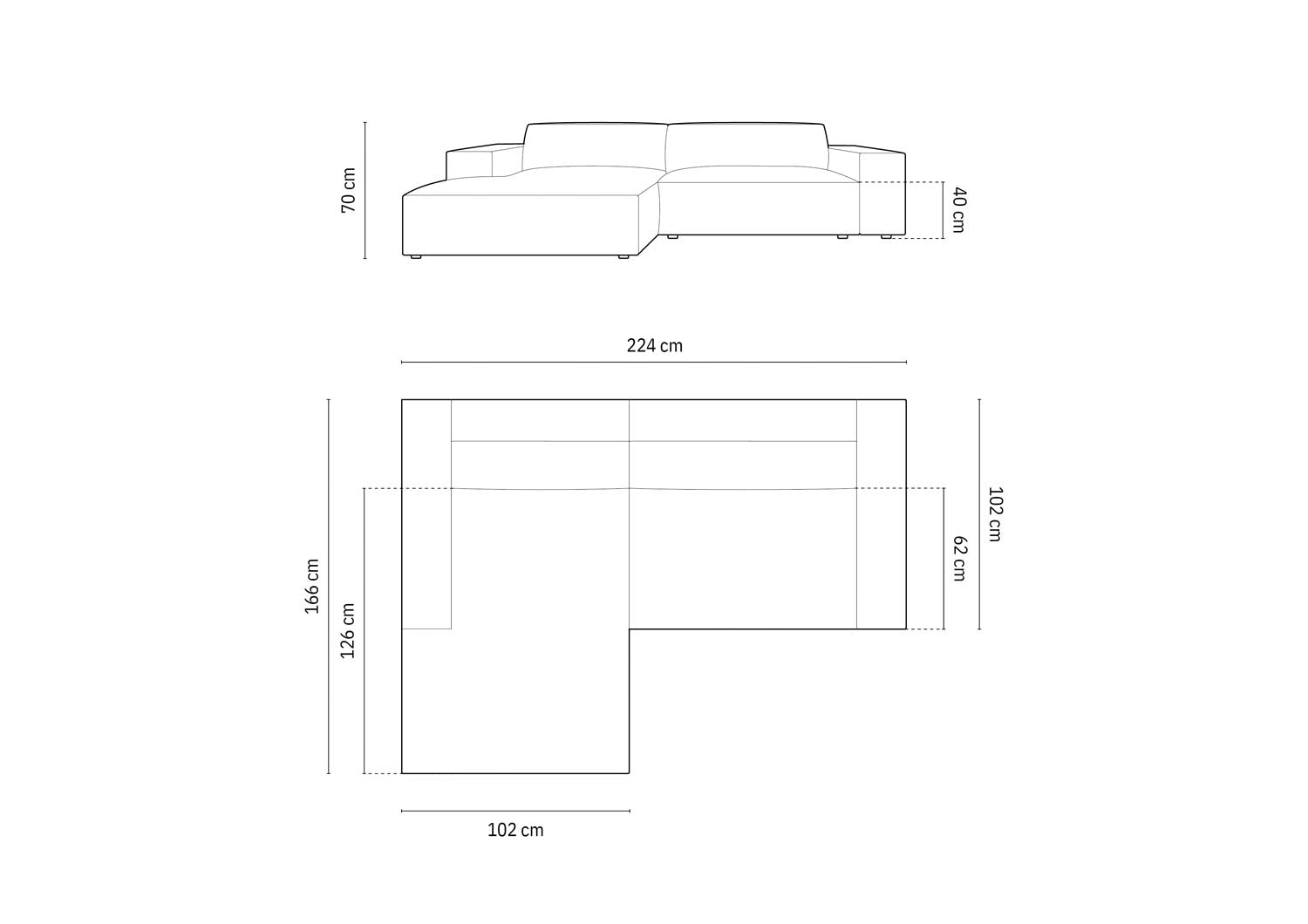 Bequemes, modulares Ecksofa Jodie in zartem Beige, perfekt für moderne Wohnzimmer. Linksseitiger 3-Sitzer von Micadoni.