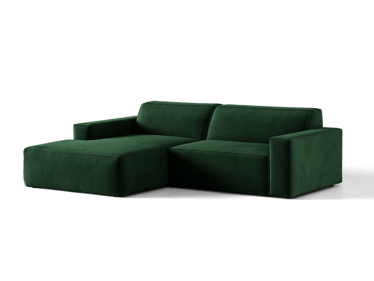 Modulares Ecksofa links Jodie mit Meridienne, Stoffbezug und schwarzen Beinen