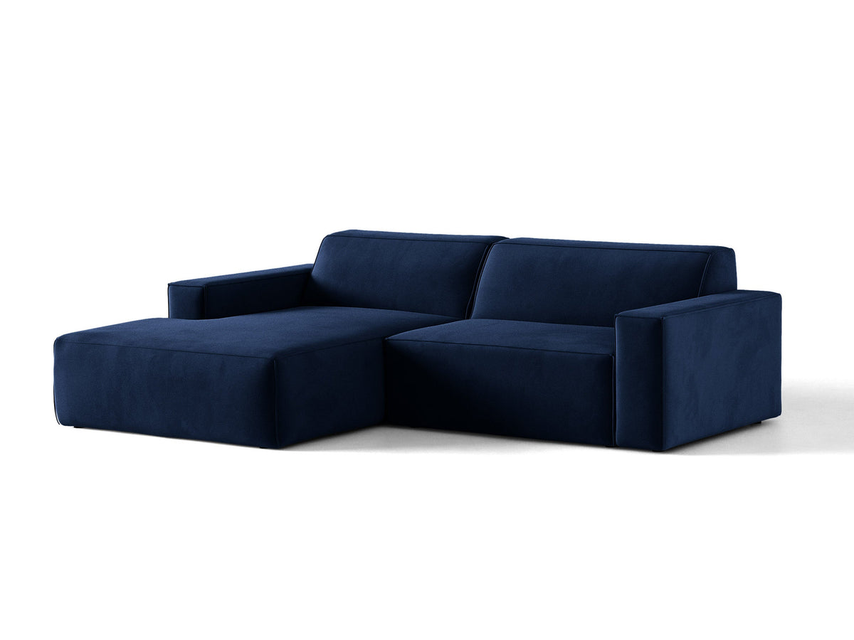 Modulares Ecksofa links Jodie mit Meridienne, Stoffbezug und schwarzen Beinen