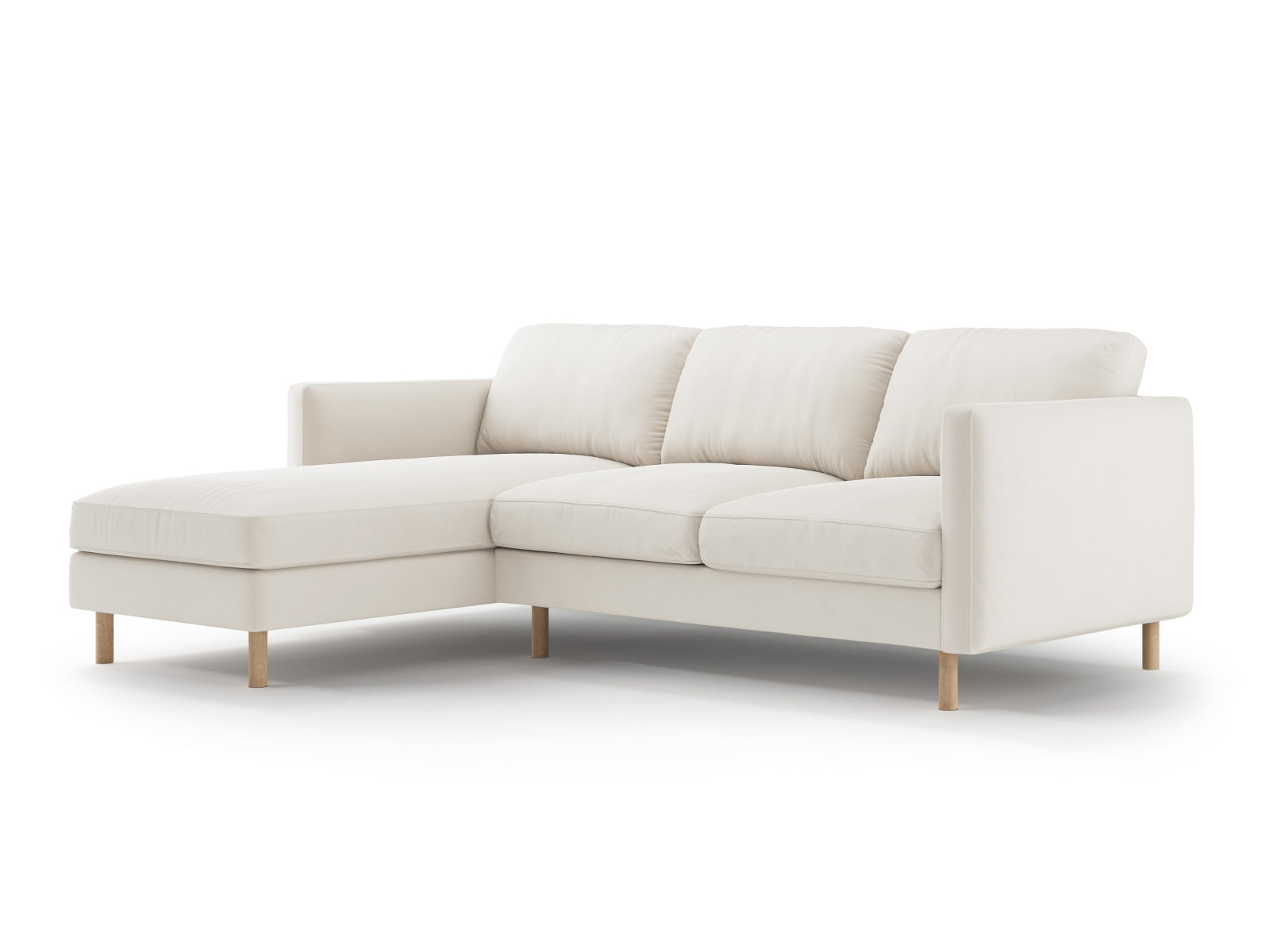 Beige Eden Velour L-Sofa links, 3-Sitzer von Micadoni, stilvolles und modernes Design für Ihr Wohnzimmer.