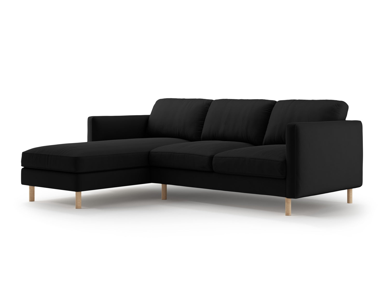 Elegantes Eden Velour Ecksofa in Schwarz, linksseitig, 3-Sitzer von Micadoni, ideal für stilvolle Wohnräume.