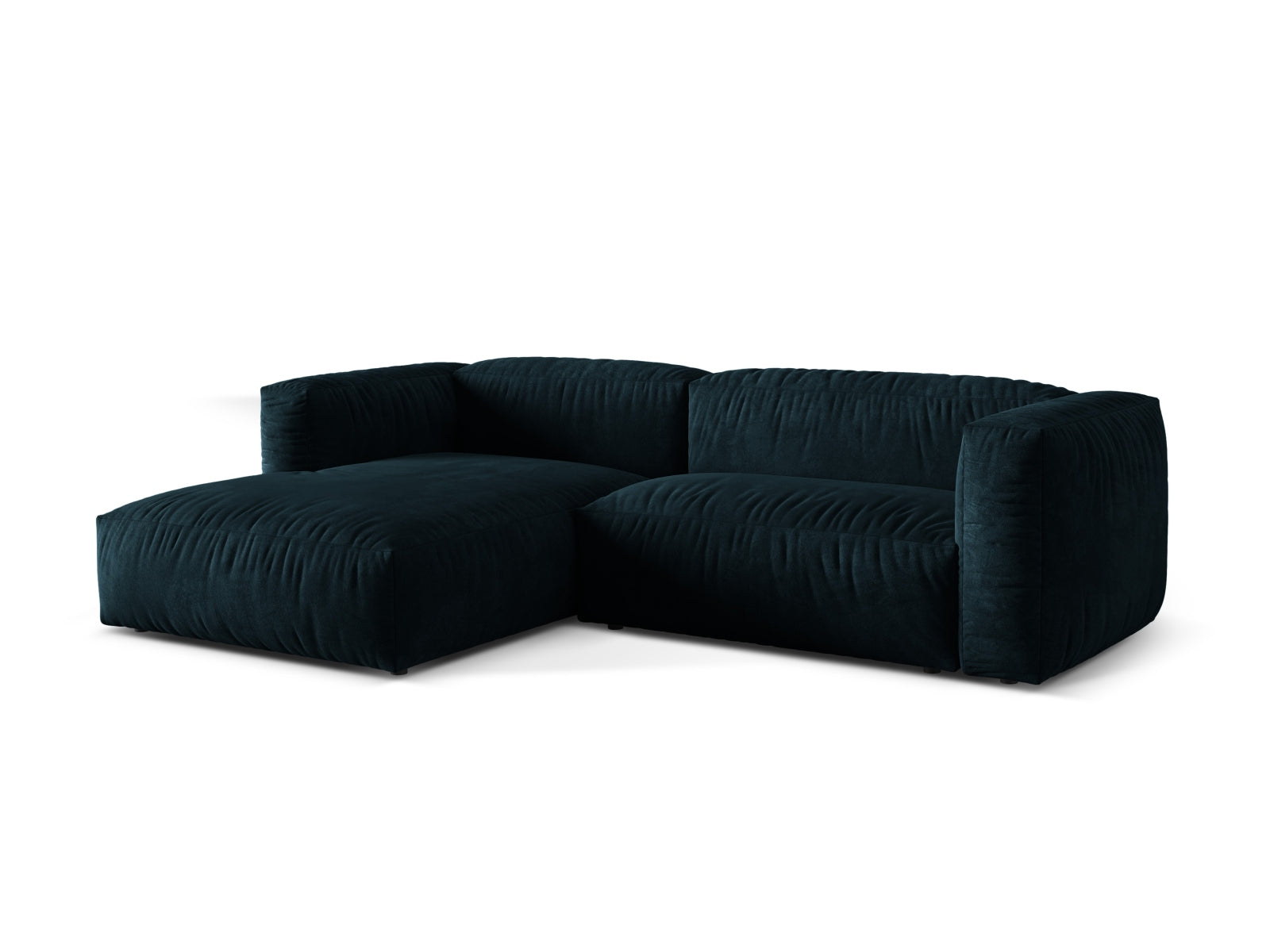 Elegantes Martina Ecksofa links mit 2 Sitzen in tiefem Petrol, ideal für stilvolle Wohnräume. Modulares Design von Micadoni.