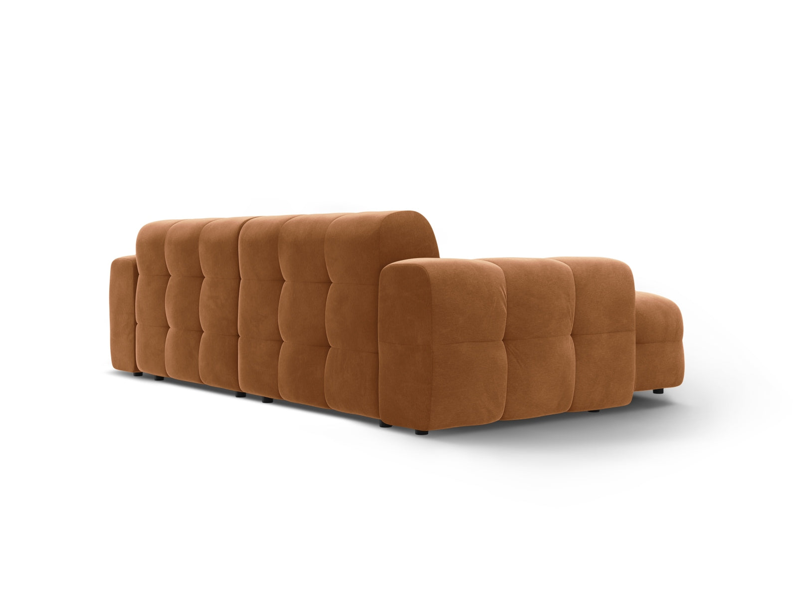 Elegantes Kendal Velour L-Sofa in stilvollem Camel, linksseitig, ideal für stilvolle Wohnräume und gesellige Stunden.