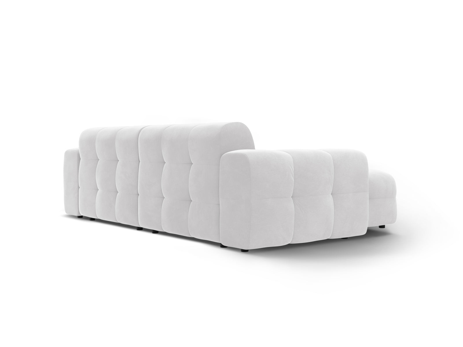 Elegantes Kendal Velour Ecksofa in sanftem Grau, ideal für stilvolle Wohnräume. 4-Sitzer von Micadoni bietet hohen Sitzkomfort und modernes Design.