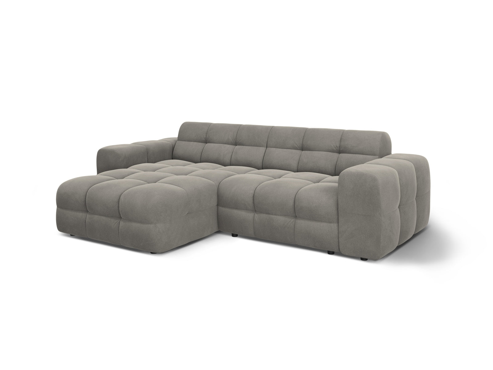 Modernes Kendal Velour L-Sofa in edlem Dunkelgrau, perfekt für gemütliche Abende. Geräumiges 4-Sitzer Modell von Micadoni.