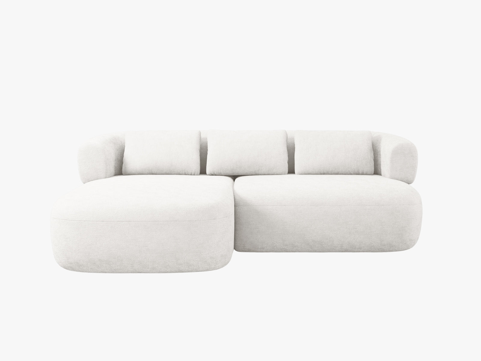 Modernes 5-Sitzer Ecksofa Jenny links in zartem Beige, ideal für gemütliche Wohnräume. Hochwertige Verarbeitung von Micadoni.