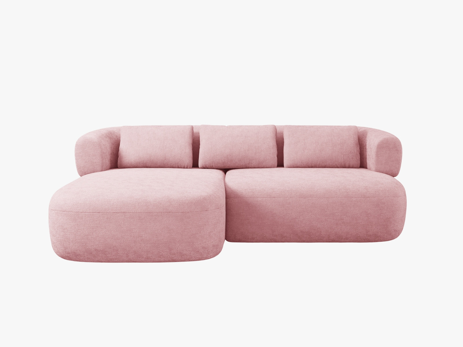 Modernes 5-Sitzer Ecksofa Jenny links in sanftem Rosé, ideal für einladende Wohnräume und entspannte Stunden, erhältlich bei Micadoni.