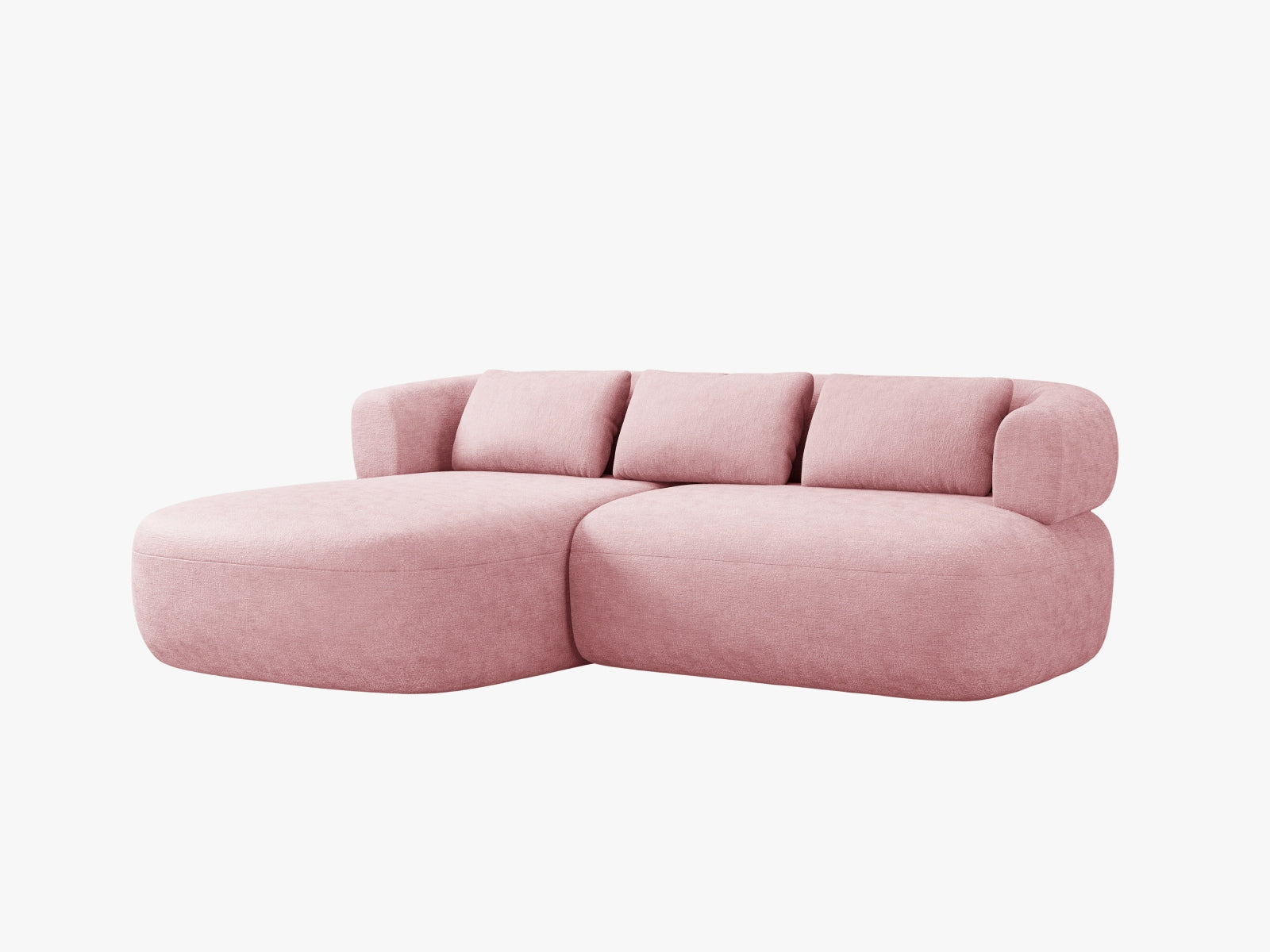 Elegantes 5-Sitzer Ecksofa Jenny links in zartem Rosé, perfekt für stilvolle Wohnzimmer und gemütliche Abende, erhältlich bei Micadoni.