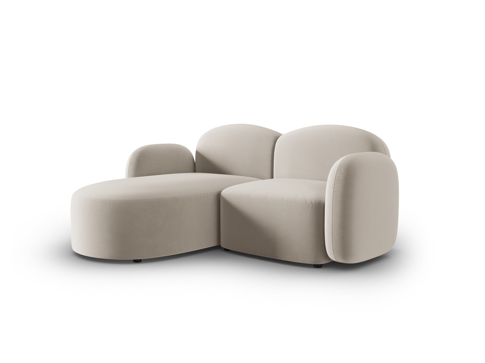Elegantes Blair Velour Ecksofa in Ecru-Casino, linksseitig, ideal für stilvolle Wohnräume. 3-Sitzer von Micadoni.