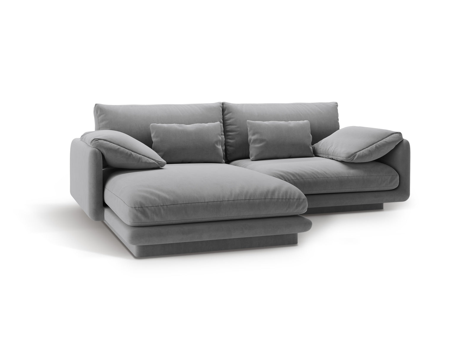 Elegantes Torino Velour 3-Sitzer Ecksofa in hellem Grau, linksseitig, ideal für stilvolle Wohnräume und entspannte Abende.