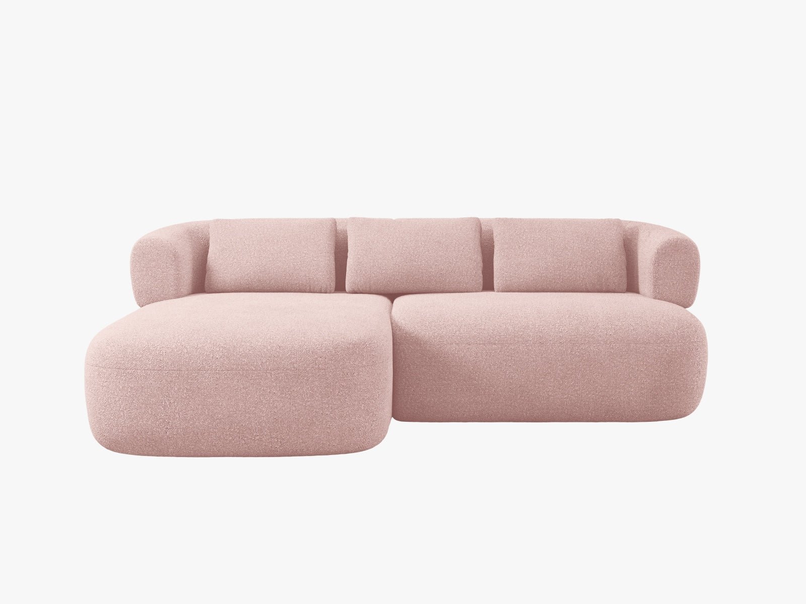 Elegantes Jenny Ecksofa links in sanftem Powder Pink, ideal für stilvolle Wohnräume. 5-Sitzer von Micadoni für Komfort und Design.