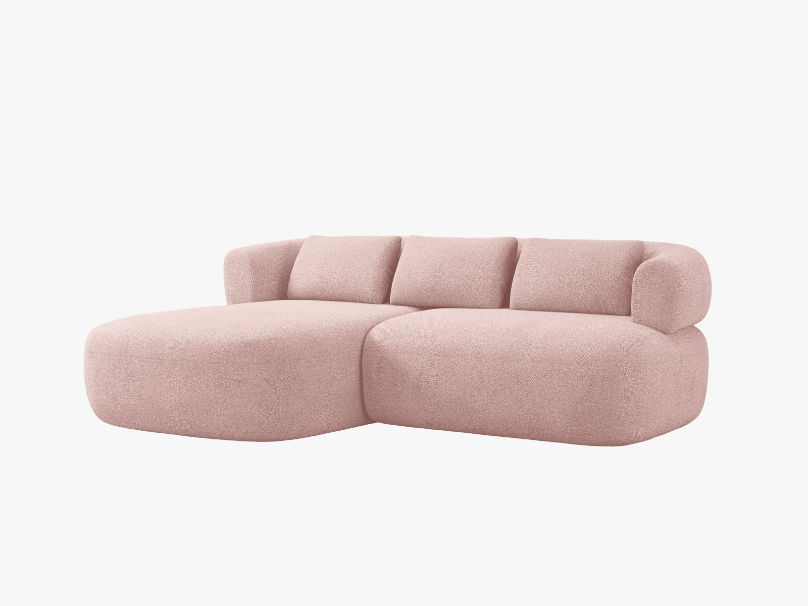 Modernes Jenny Ecksofa links in zartem Powder Pink, perfekt für gemütliche Wohnzimmer. 5-Sitzer von Micadoni vereint Funktionalität und Stil.