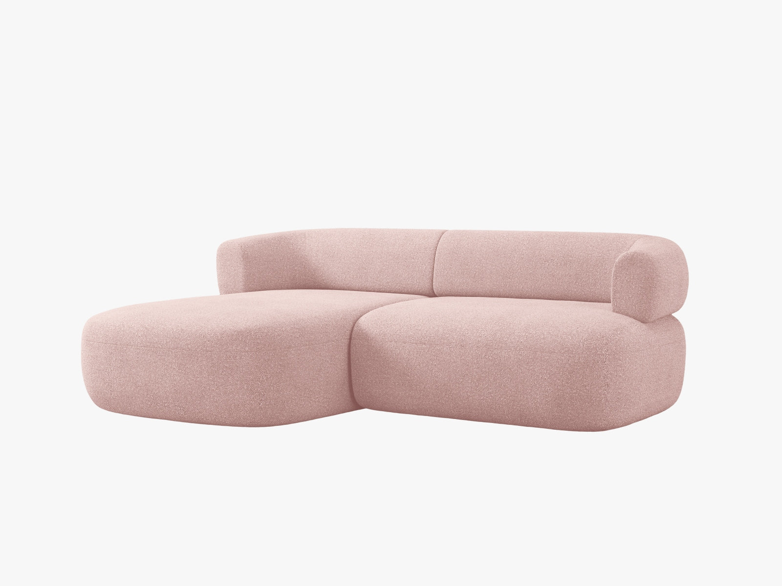 Elegantes Jenny Ecksofa links in sanftem Powder Pink, ideal für stilvolle Wohnräume. 5-Sitzer von Micadoni verbindet Komfort und modernes Design.