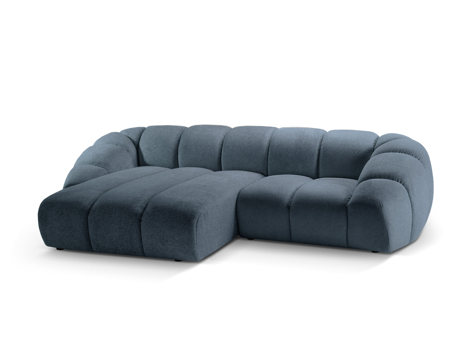 Stilvolles Diana Ecksofa links, 3-Sitzer in trendigem Blue Jeans-Bubble, perfekt für moderne Wohnkonzepte und gemütliche Abende.