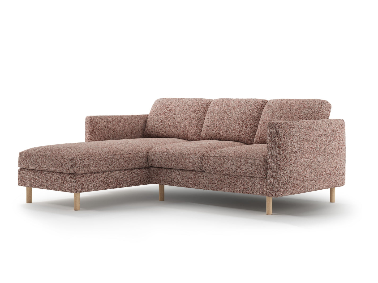 Elegantes, linksseitiges 3-Sitzer Ecksofa in sanftem Rosaton, perfekt für stilvolle Wohnräume und entspannte Abende.