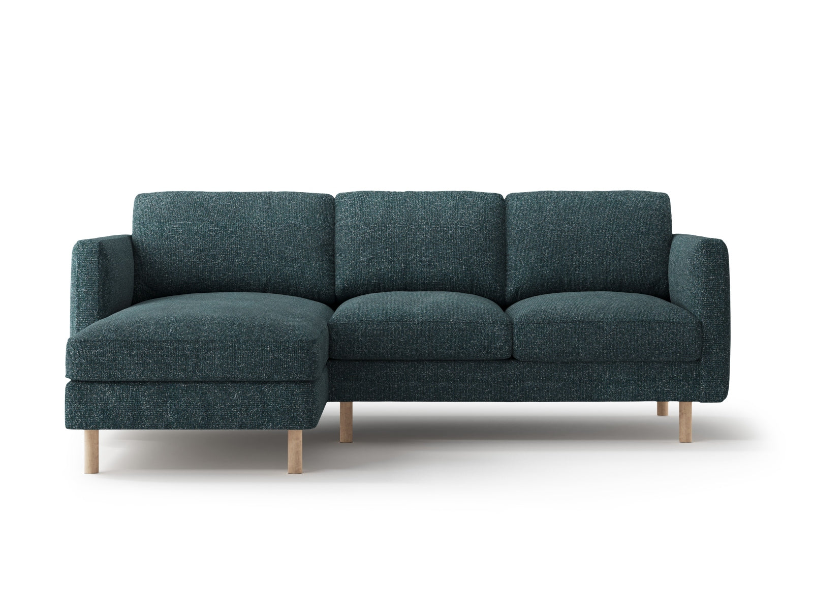 Elegantes Eden Ecksofa links in trendigem Green Blue Melange, ideal für gemütliche Abende. Hochwertige Verarbeitung von Micadoni.