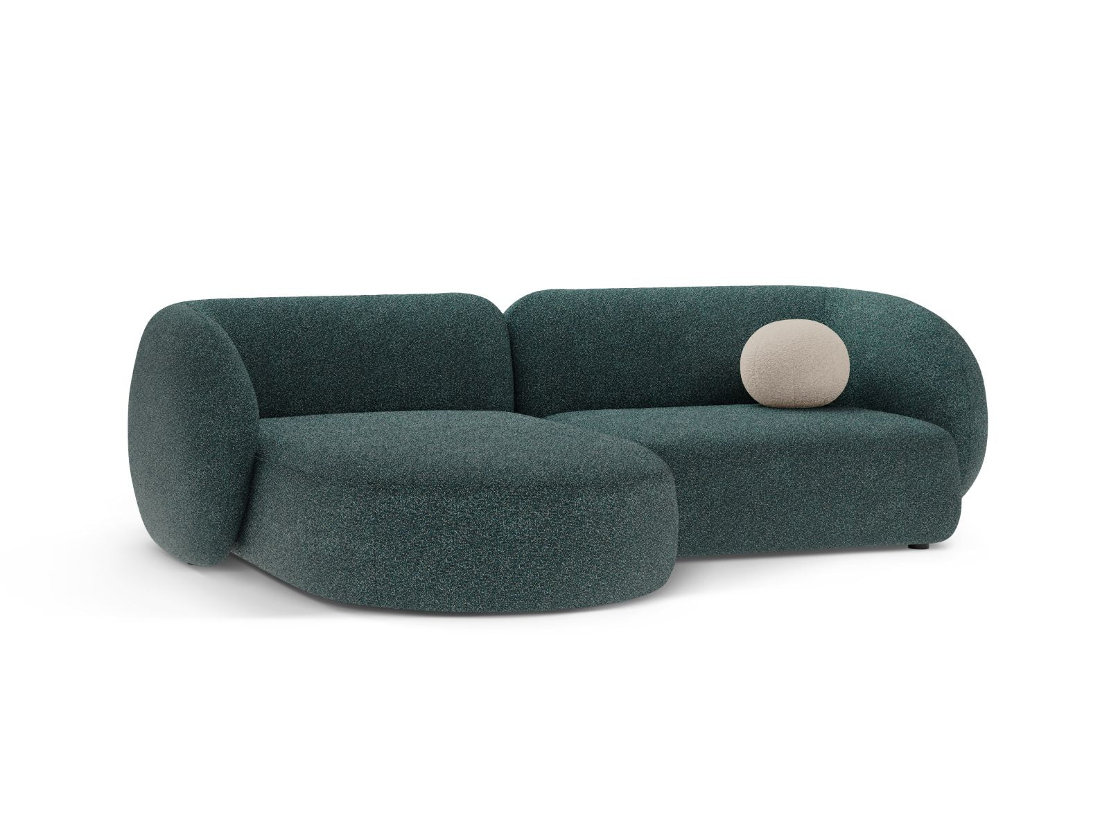 Stylisches 2-Sitzer Ecksofa links im modernen Design, in der Farbe Green Blue Melange, ideal für gemütliche Wohnräume.