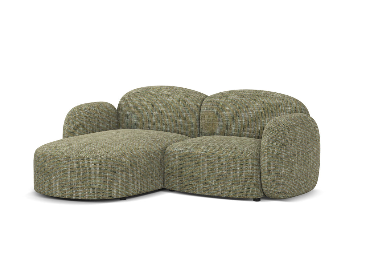Blair Ecksofa links 3-Sitzer von Micadoni, L-Form, Bezug aus Eden-Chenillestoff in Dark Beige, Massivholzrahmen und schwarze Kunststoffbeine.