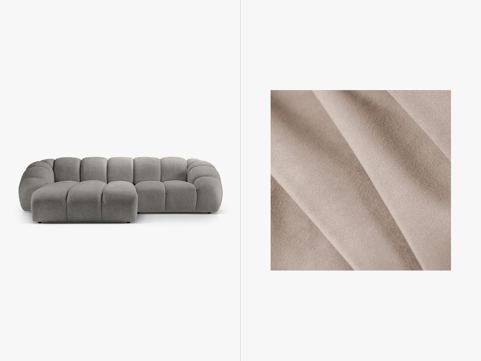 Diana Velour links Ecksofa 3 Sitzer in Beige präsentiert im Onlineshop von KAQTU Design AG. Ecksofa links ist von Micadoni