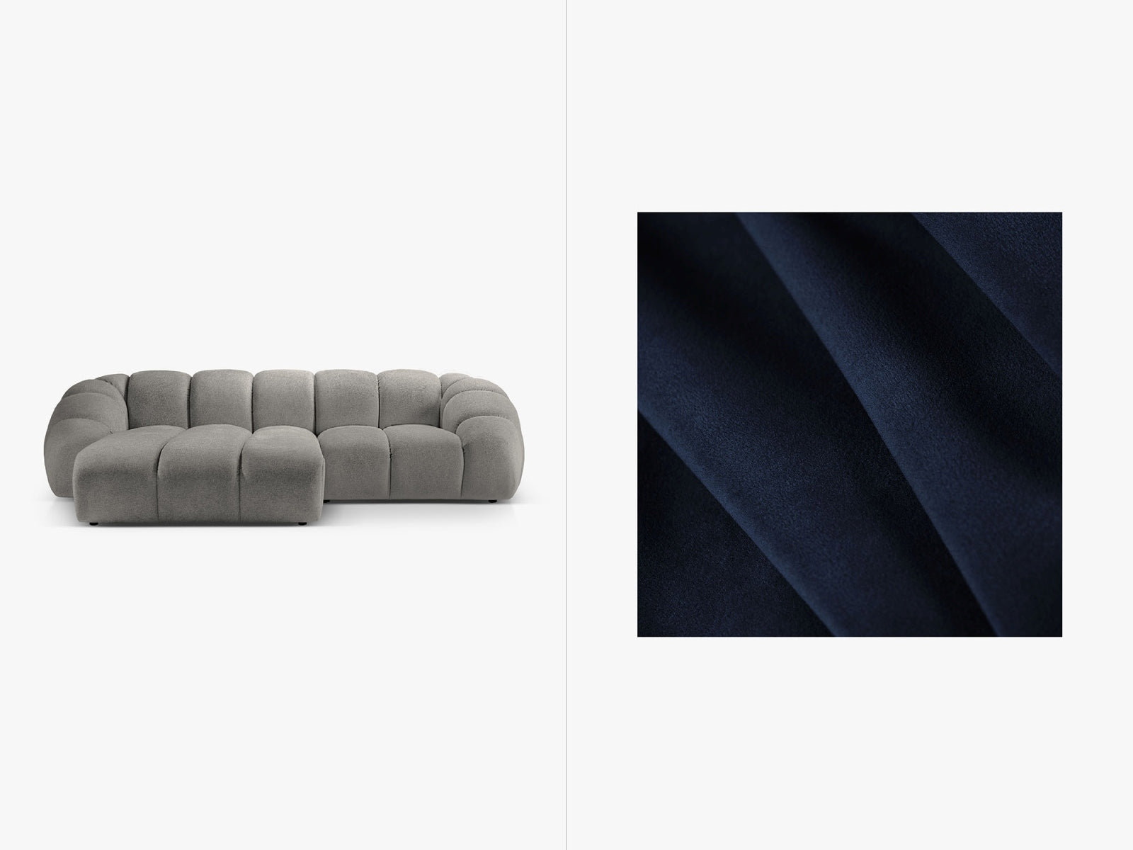 Diana Velour links Ecksofa 3 Sitzer in Royal Blue präsentiert im Onlineshop von KAQTU Design AG. Ecksofa links ist von Micadoni