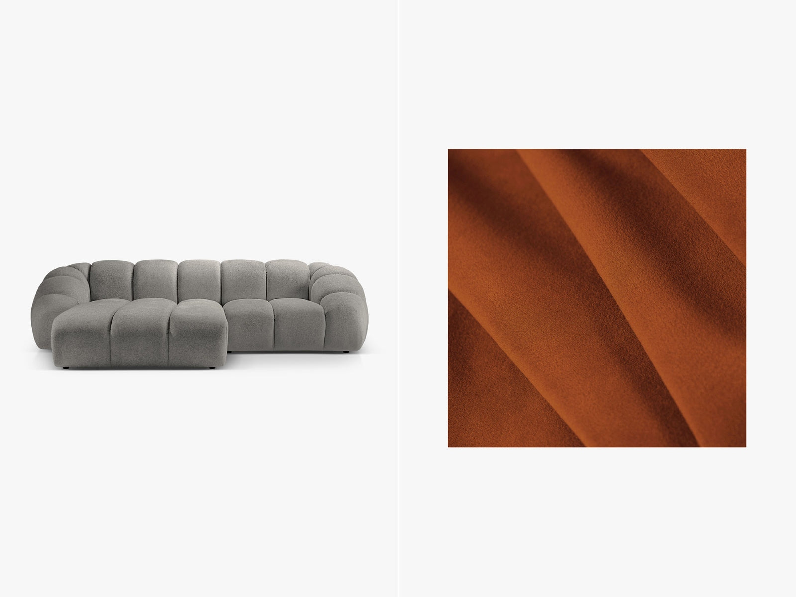 Diana Velour links Ecksofa 3 Sitzer in Terracotta präsentiert im Onlineshop von KAQTU Design AG. Ecksofa links ist von Micadoni