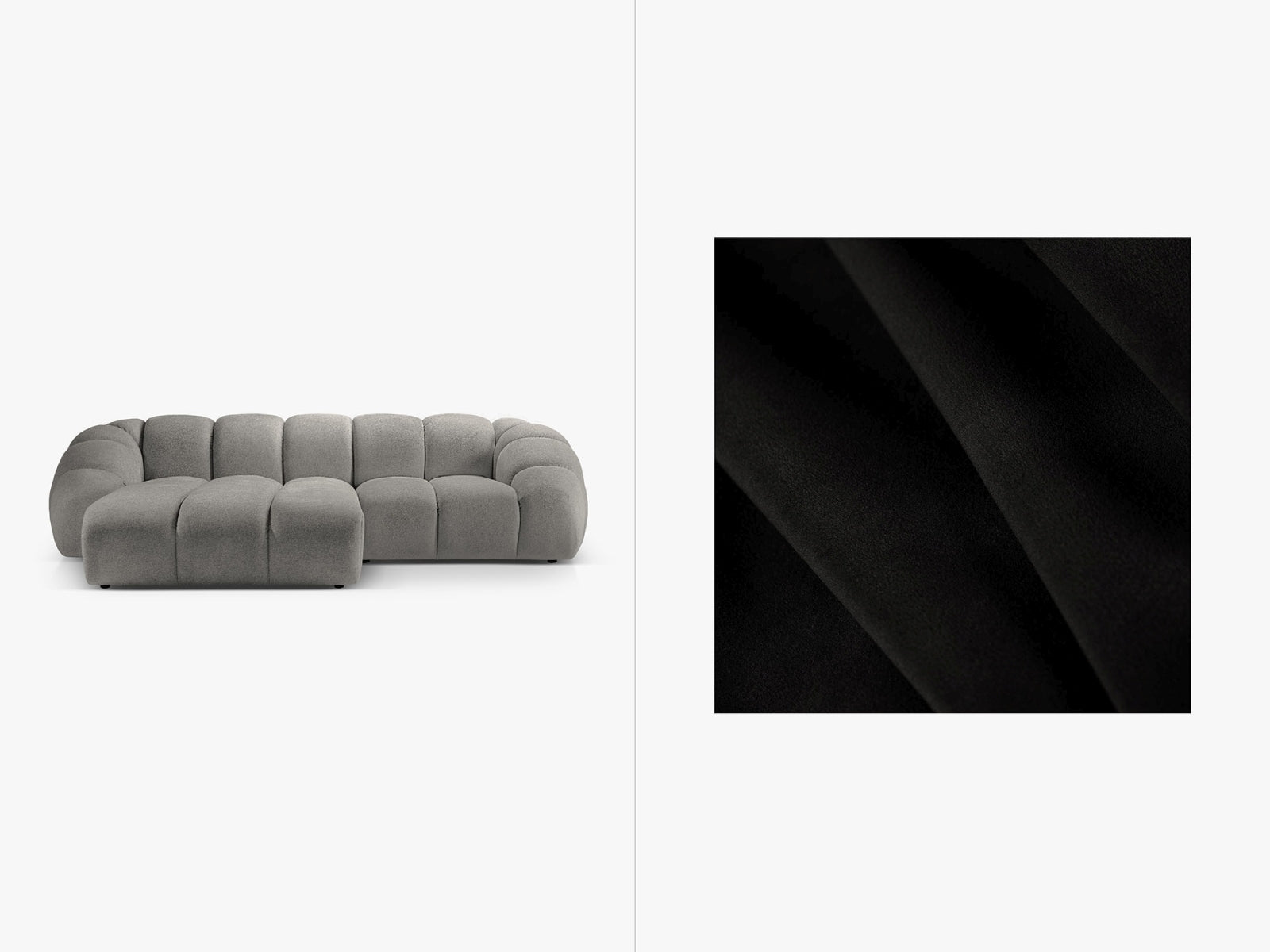 Diana Velour links Ecksofa 3 Sitzer in Black präsentiert im Onlineshop von KAQTU Design AG. Ecksofa links ist von Micadoni