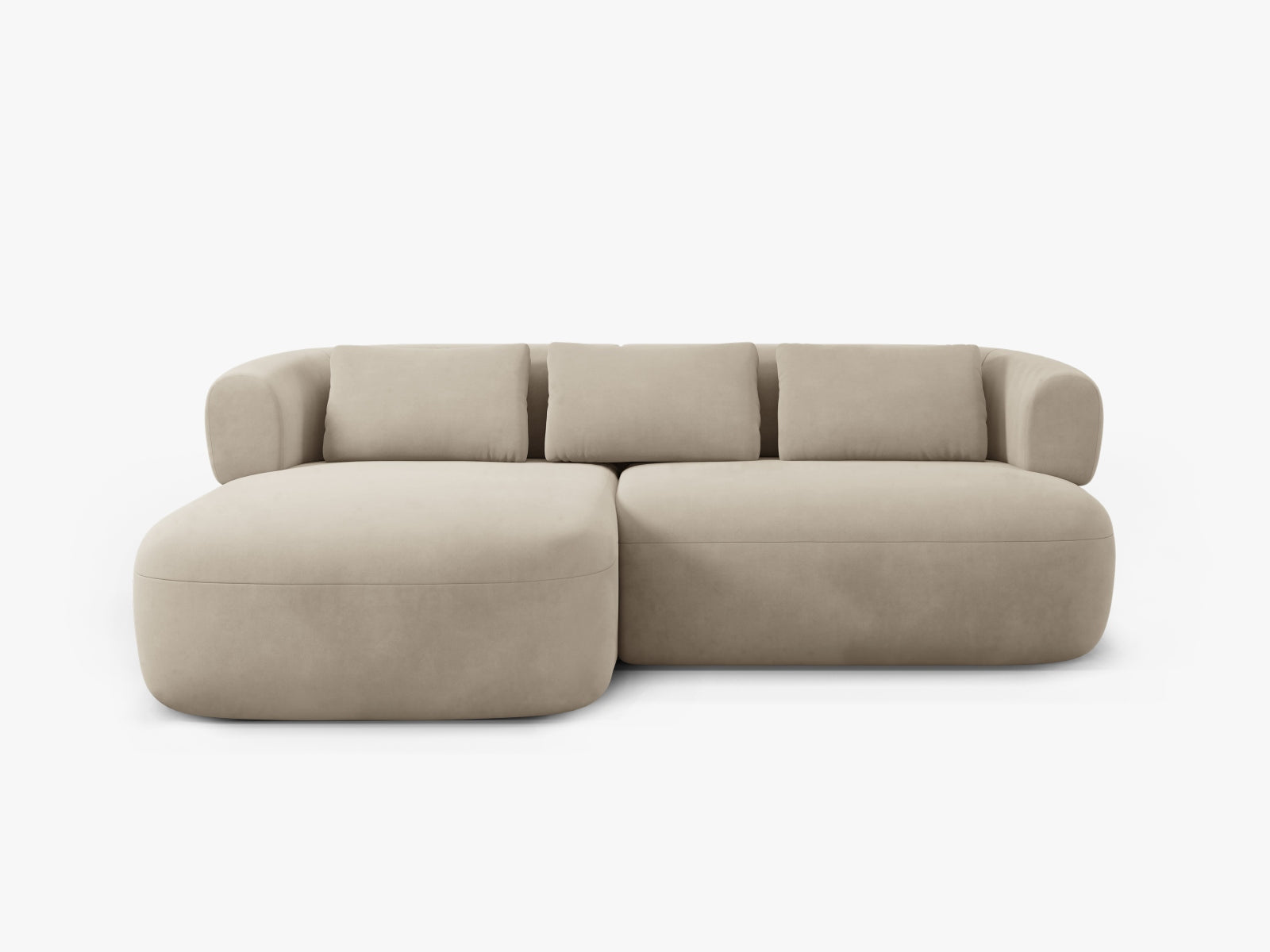 Elegantes, beiges Velours Ecksofa Jenny, 5-Sitzer von Micadoni, ideal für gemütliche Zusammenkünfte und modernes Wohndesign.