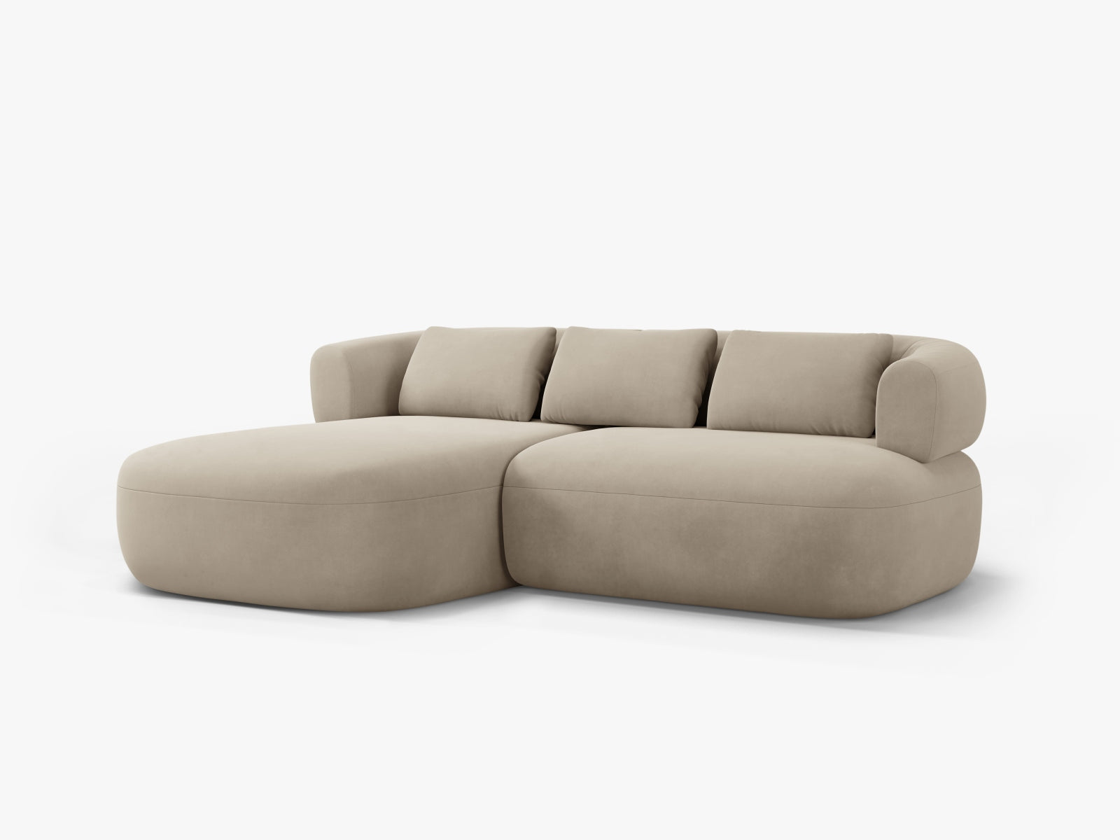 Stilvolles, beiges Velours Ecksofa Jenny, 5-Sitzer von Micadoni, perfekt für entspannte Abende und zeitgemäße Einrichtung.
