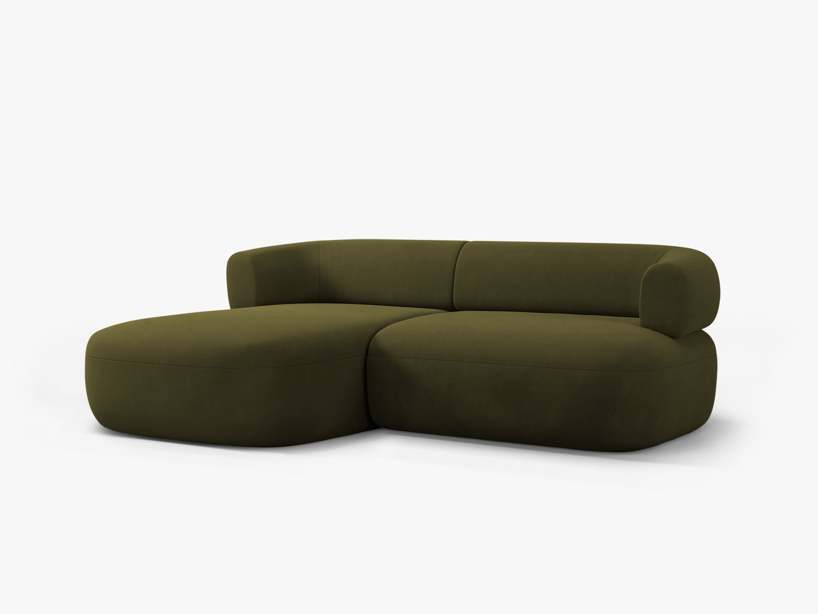 Elegantes 5-Sitzer Ecksofa Jenny aus luxuriösem Velours, linksseitig, in modernem Grünton, ideal für gemütliche und stilvolle Wohnräume.
