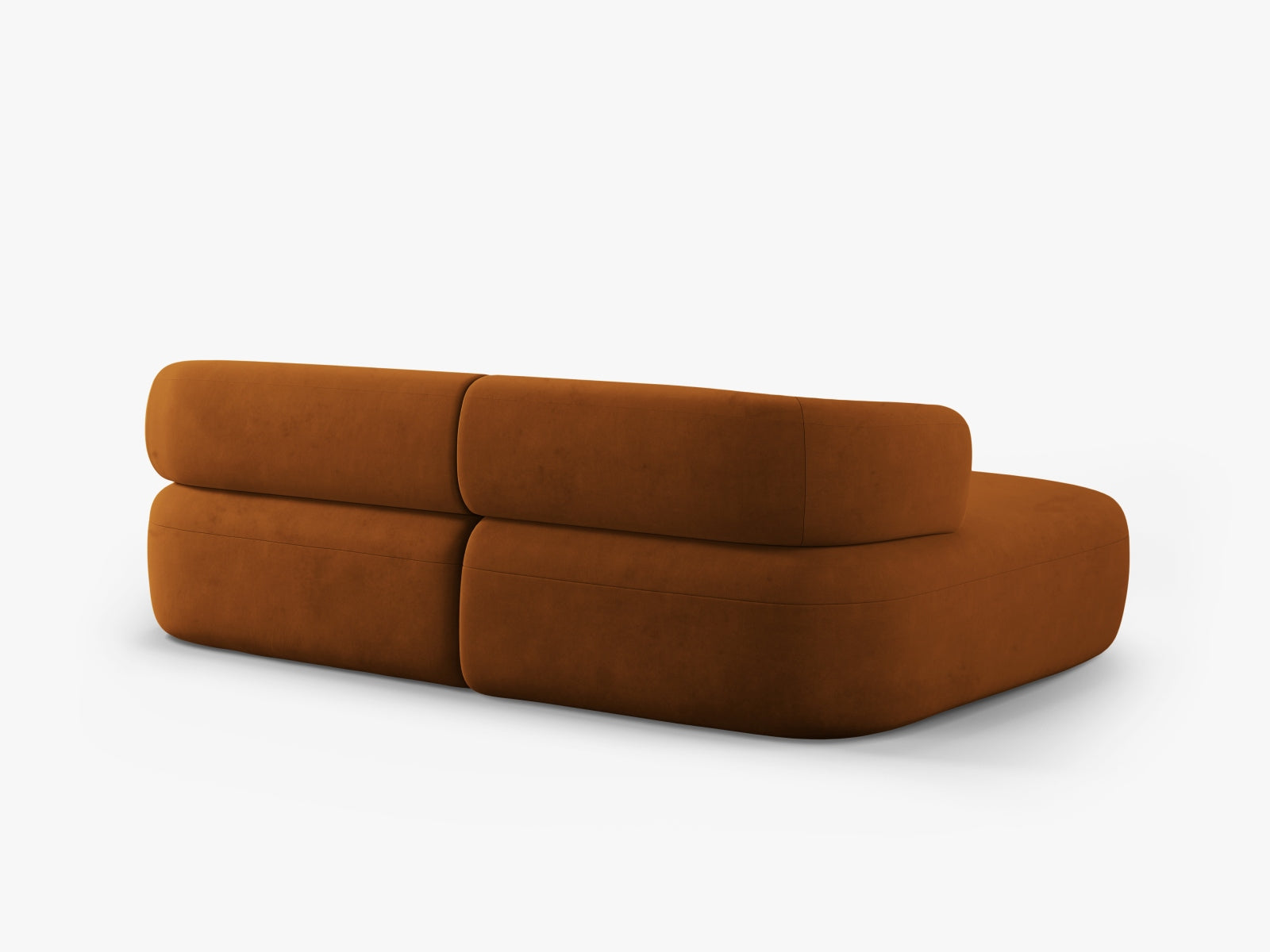 Modernes 5-Sitzer Ecksofa Jenny aus hochwertigem Velours, linksseitig, in einem ansprechenden Terracotta-Ton für gemütliche Wohnambiente.