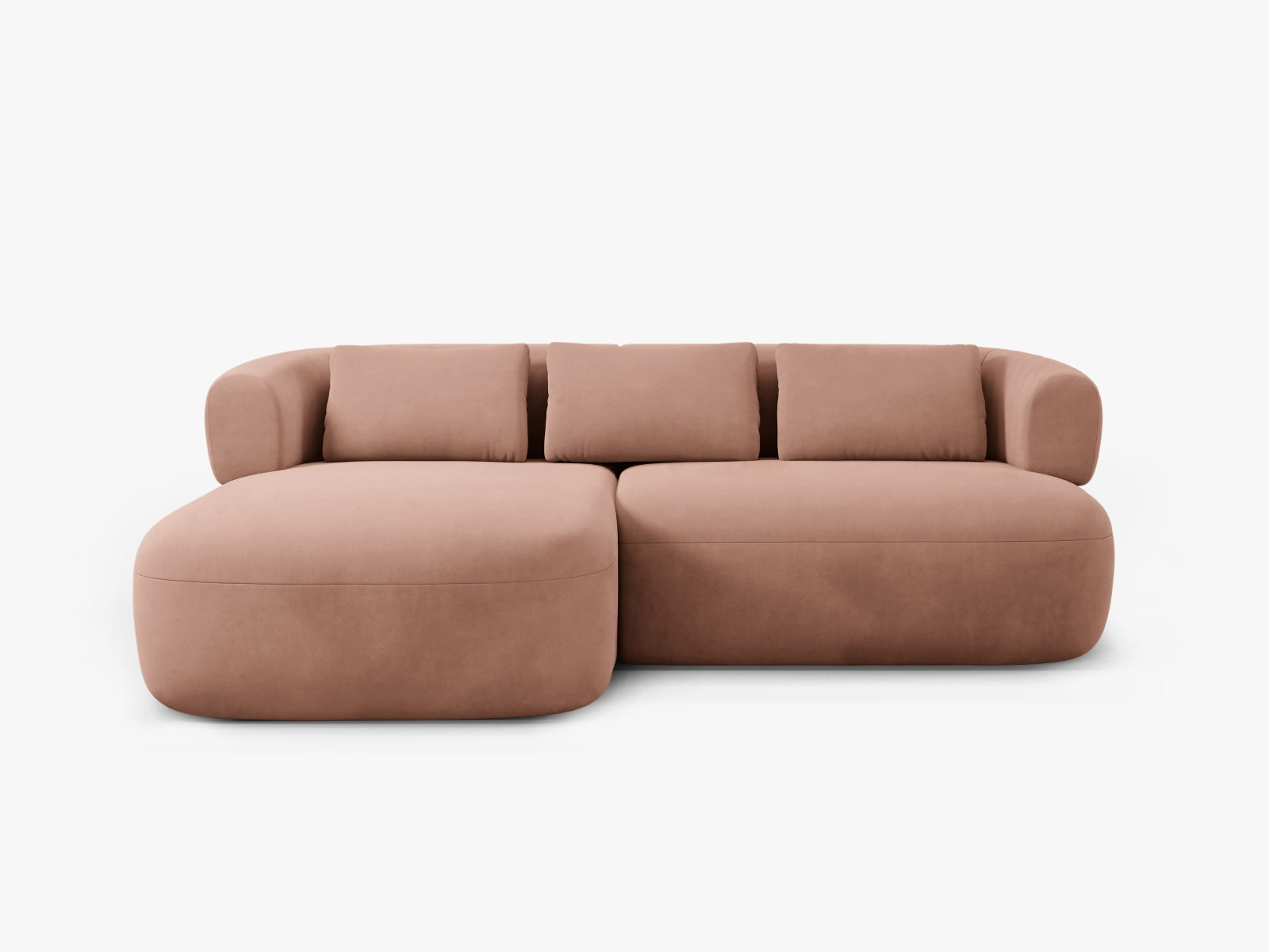 Stylisches 5-Sitzer L-Sofa Jenny Velour links in lebhaftem Pink, ideal für ein trendiges und gemütliches Zuhause.