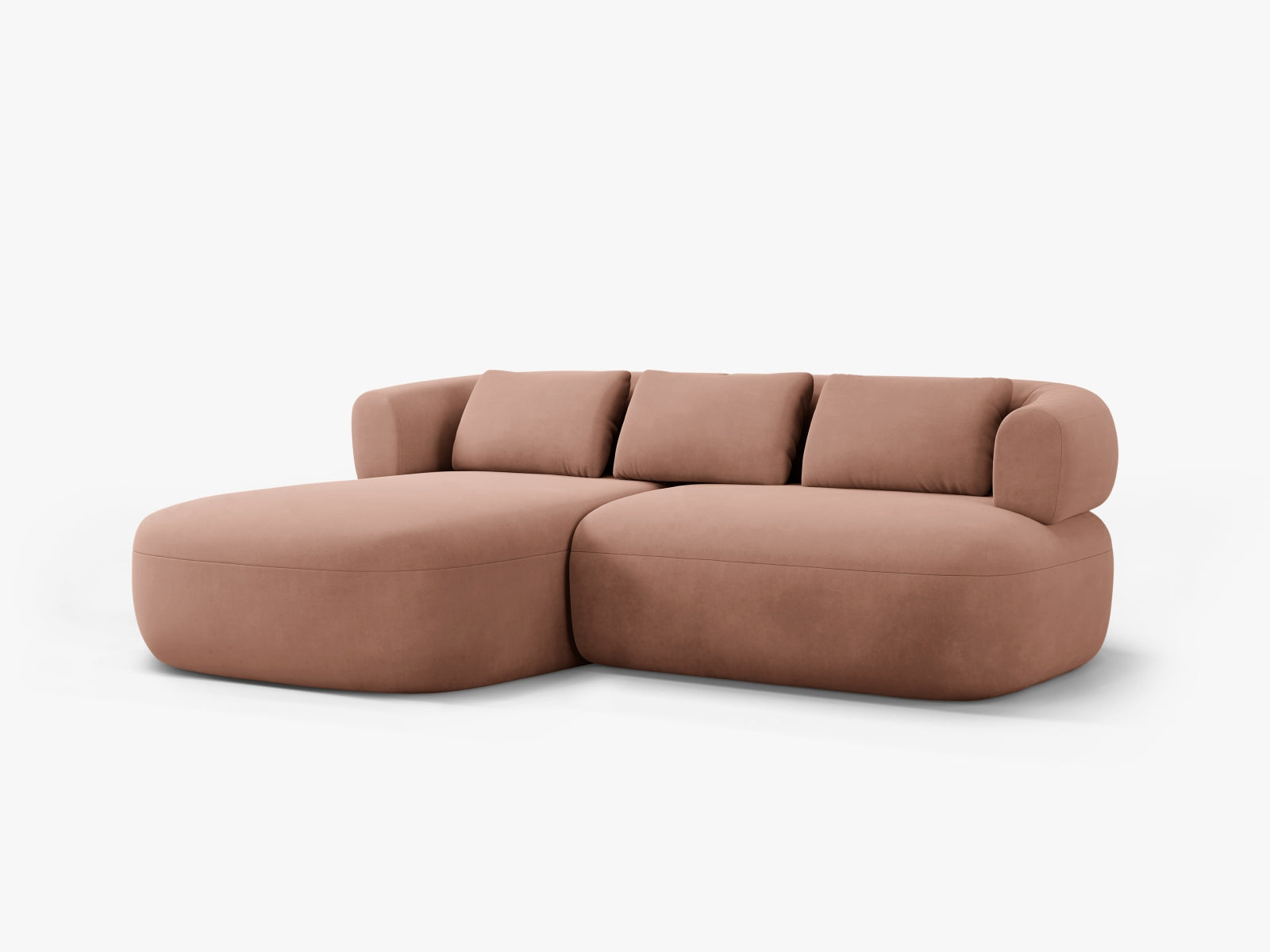 Elegantes 5-Sitzer Ecksofa Jenny Velour links in strahlendem Pink, perfekt für moderne Wohnräume und entspannte Stunden.