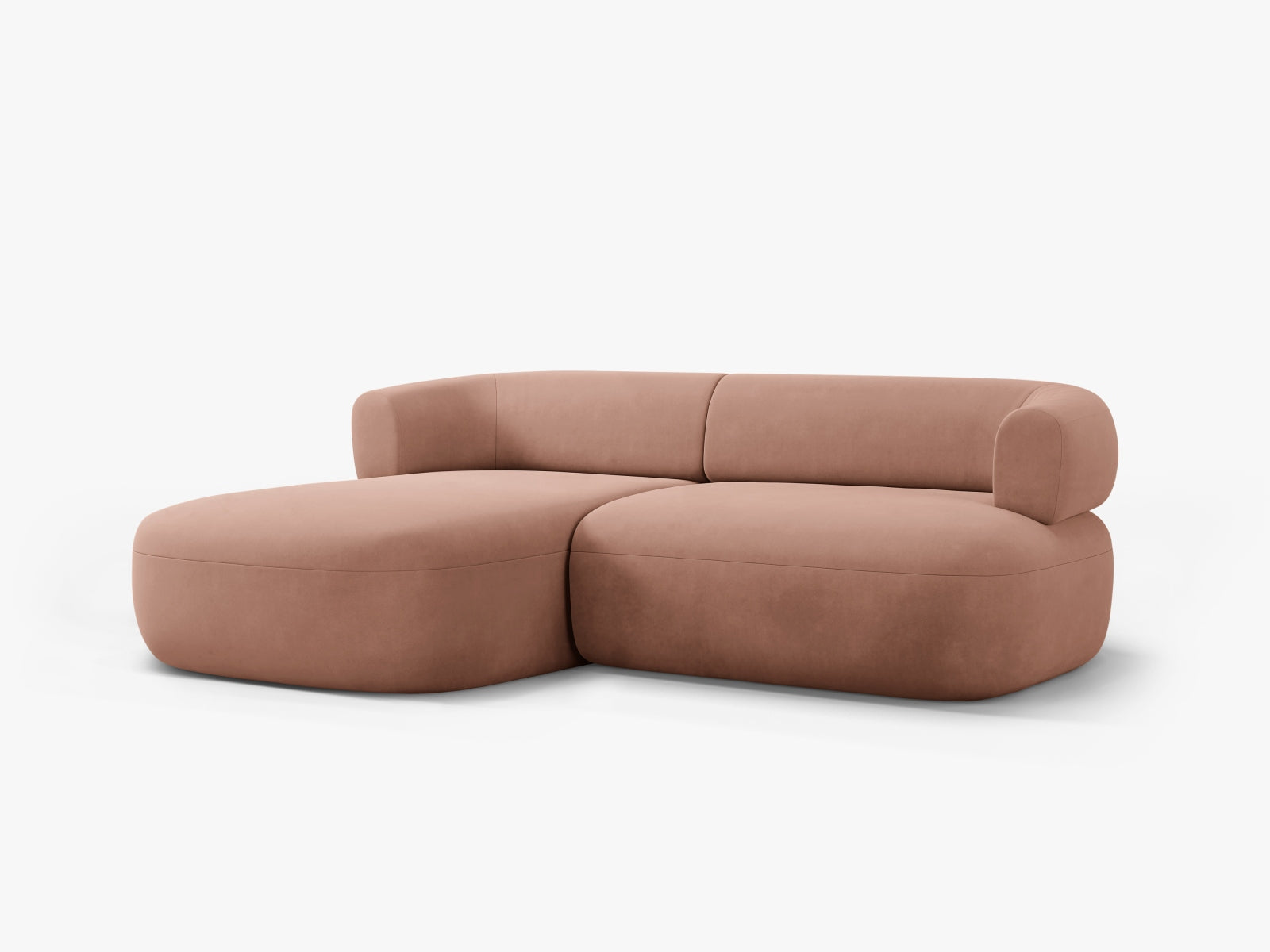 Stylisches L-Sofa Jenny Velour links in lebhaftem Pink, ideal für gemütliche Abende und ein modernes Ambiente.