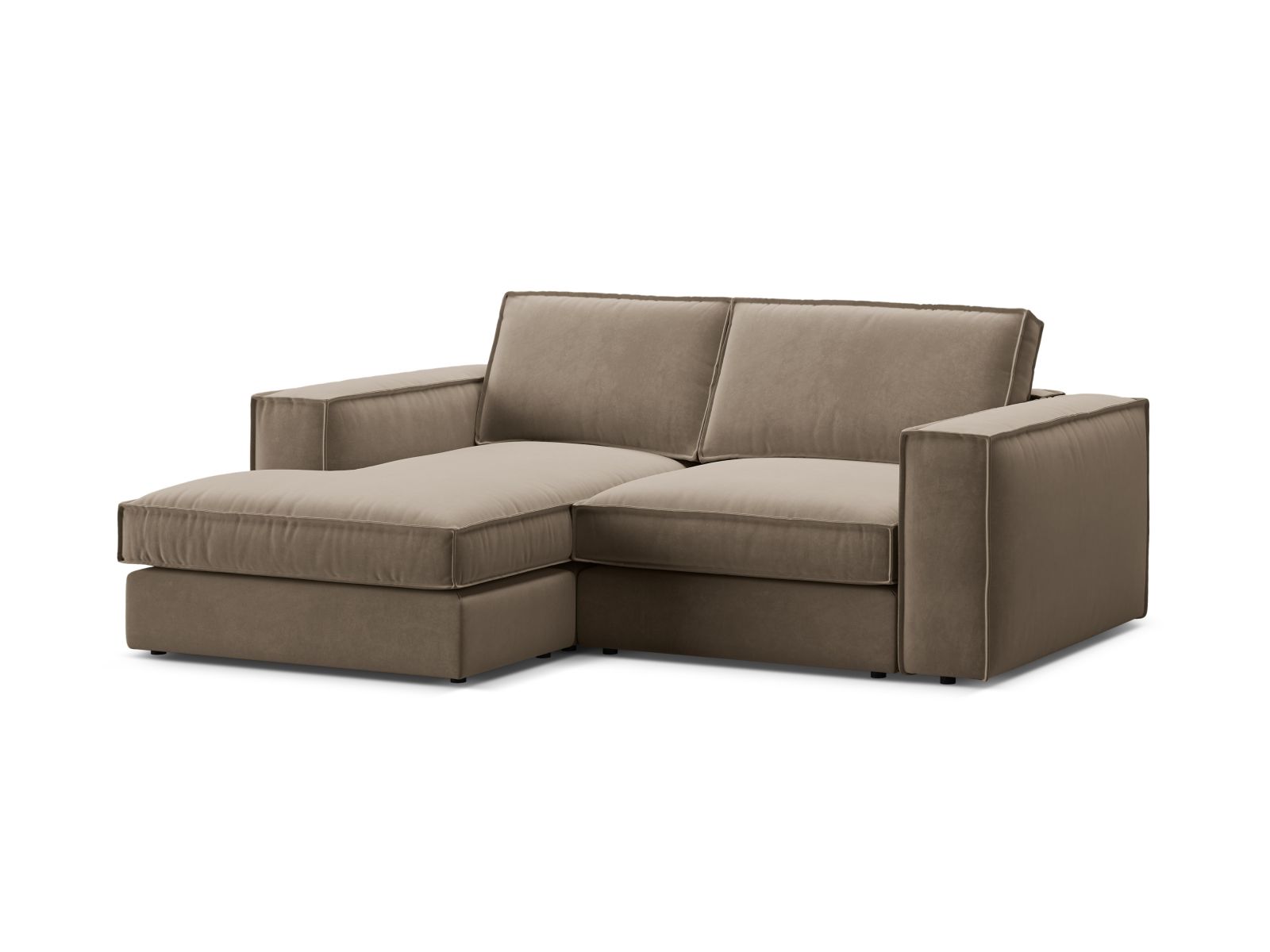 Modernes 2-Sitzer Ecksofa Pola in Grau-Braun, ideal für gemütliche Wohnräume, erhältlich bei Micadoni im KAQTU Onlineshop.