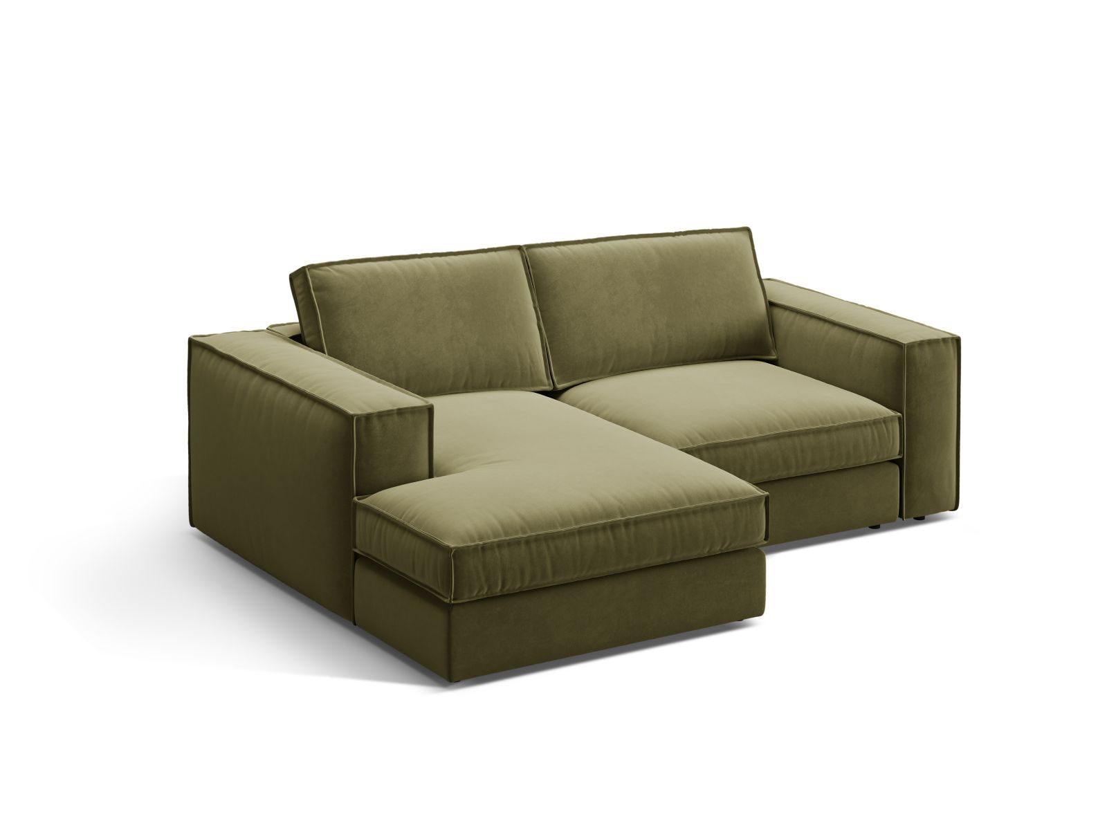Stylisches 2-Sitzer Ecksofa links Pola in Green-Salvador, ideal für moderne Wohnräume, erhältlich bei KAQTU Design AG.