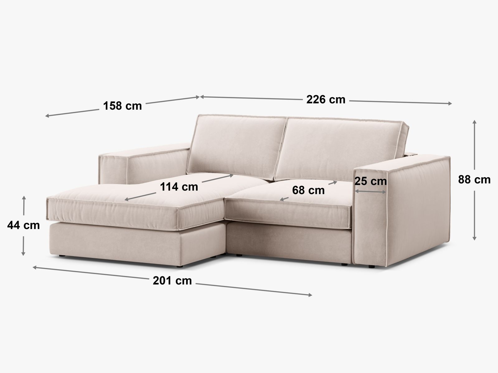 Elegantes 2-Sitzer Ecksofa links Pola in Green-Salvador, perfekt für stilvolle Wohnzimmer und gemütliche Entspannung. Erhältlich bei KAQTU.
