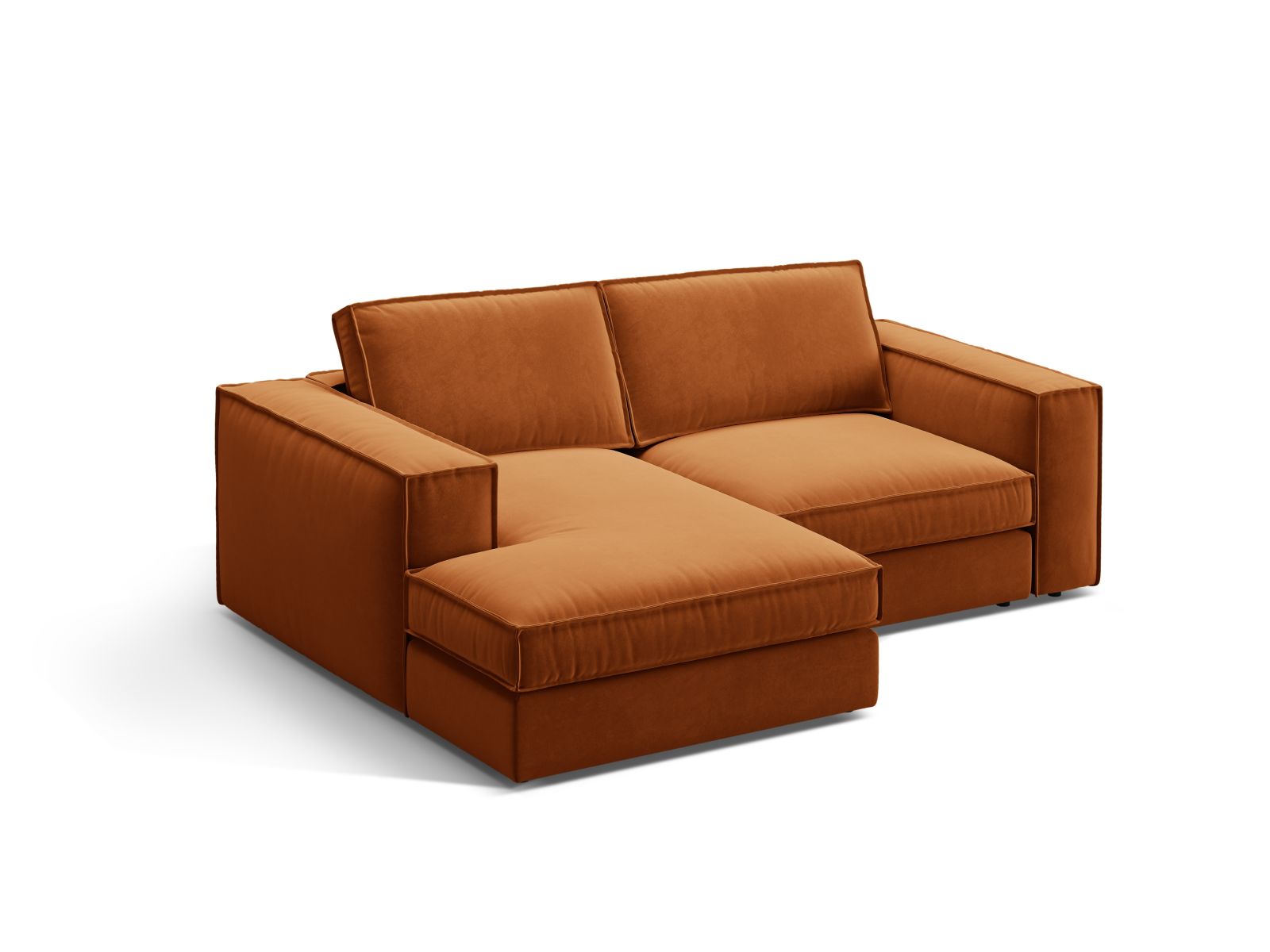 Stylisches 2-Sitzer Ecksofa links Pola in warmem Terracotta, ideal für moderne Wohnräume, erhältlich bei KAQTU Design AG.
