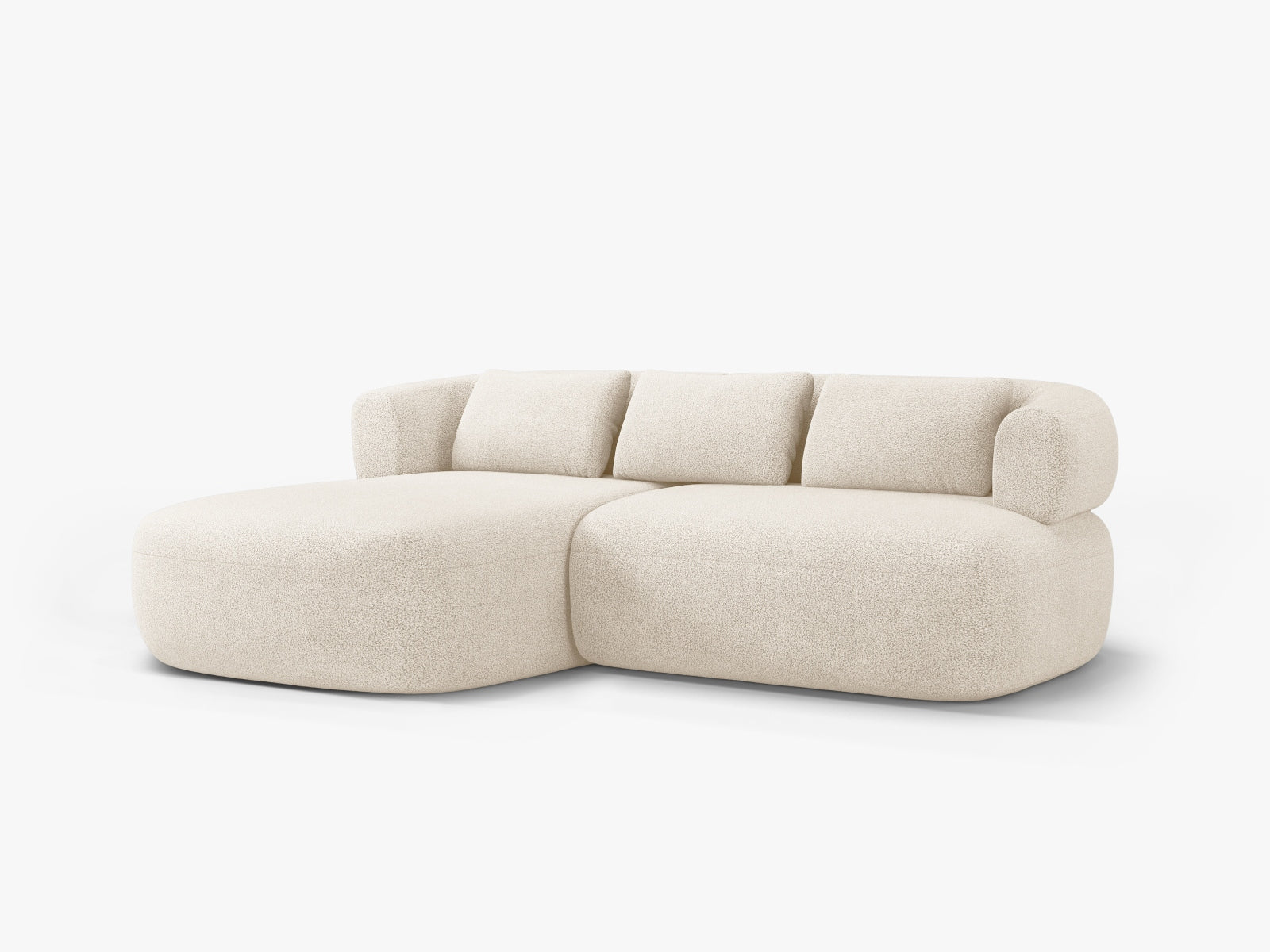 Entdecken Sie das stilvolle Jenny Boucle Ecksofa links von Micadoni – ein 5-Sitzer, der Eleganz und Gemütlichkeit in Ihr Wohnzimmer bringt.