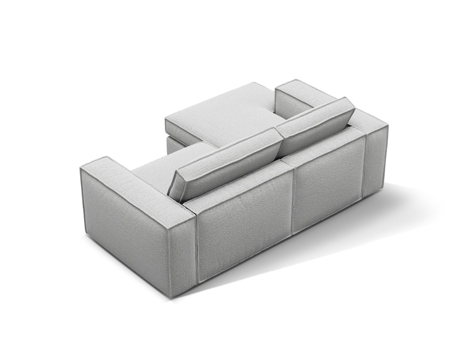 Stylisches 2-Sitzer Ecksofa Pola in elegantem Grau, perfekt für moderne Wohnräume, bietet Komfort und vielseitige Gestaltungsmöglichkeiten.