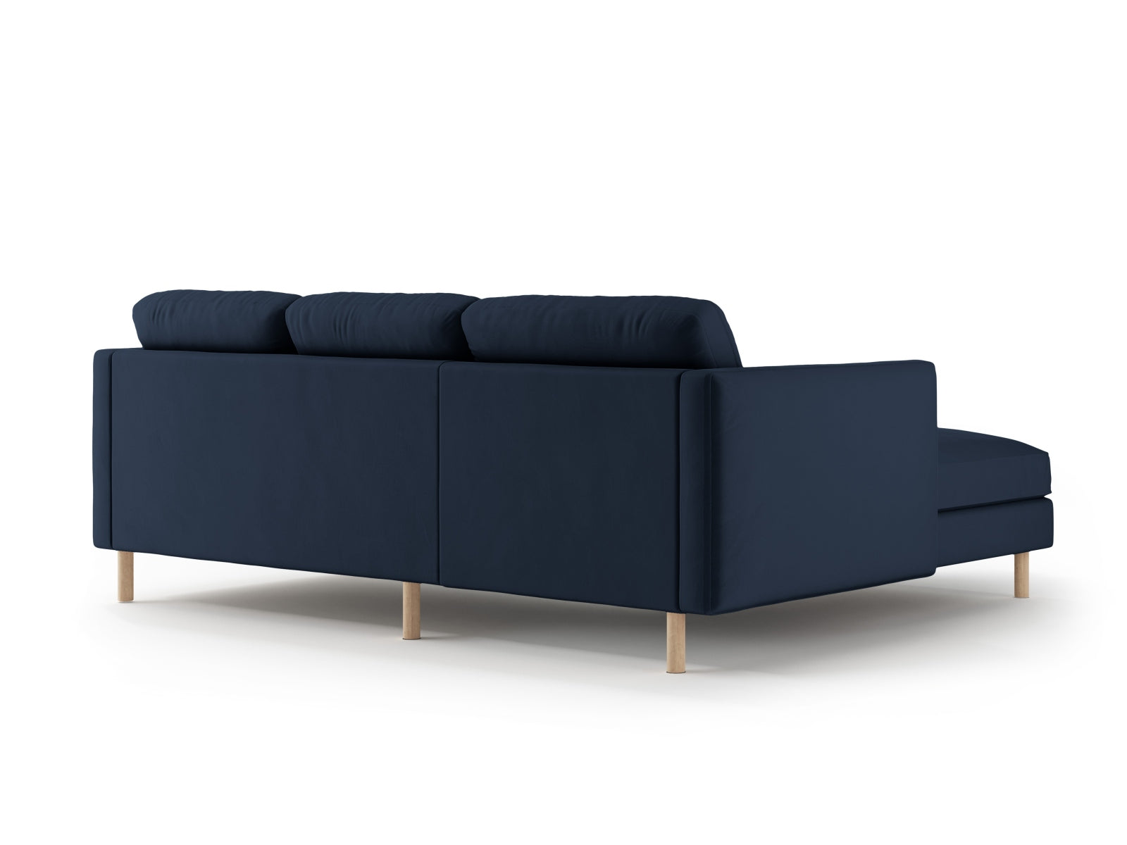 Elegantes linksseitiges 3-Sitzer Sofa Eden Velour in edlem Blau, ideal für stilvolle Wohnräume und gesellige Abende.