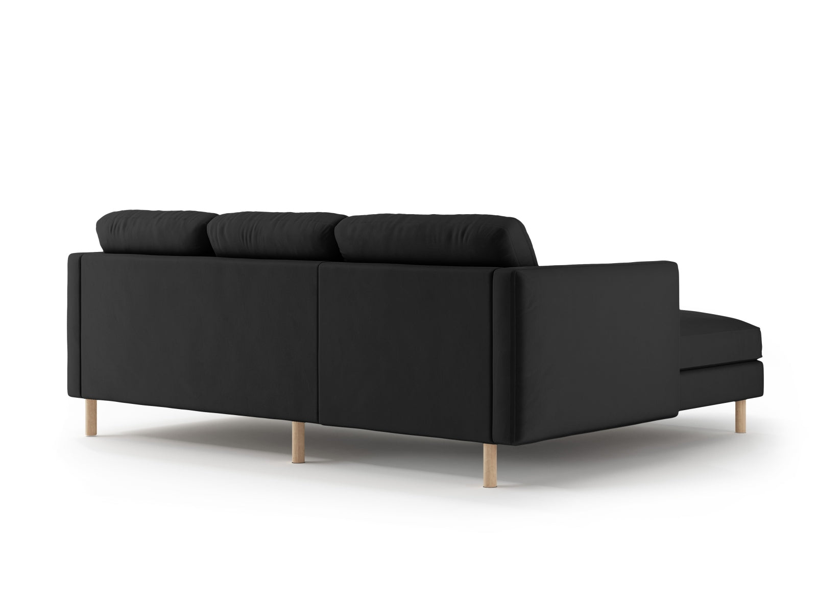 Elegantes linksseitiges 3-Sitzer Sofa Eden Velour in luxuriösem Schwarz, ideal für moderne Wohnkonzepte und entspannte Stunden.