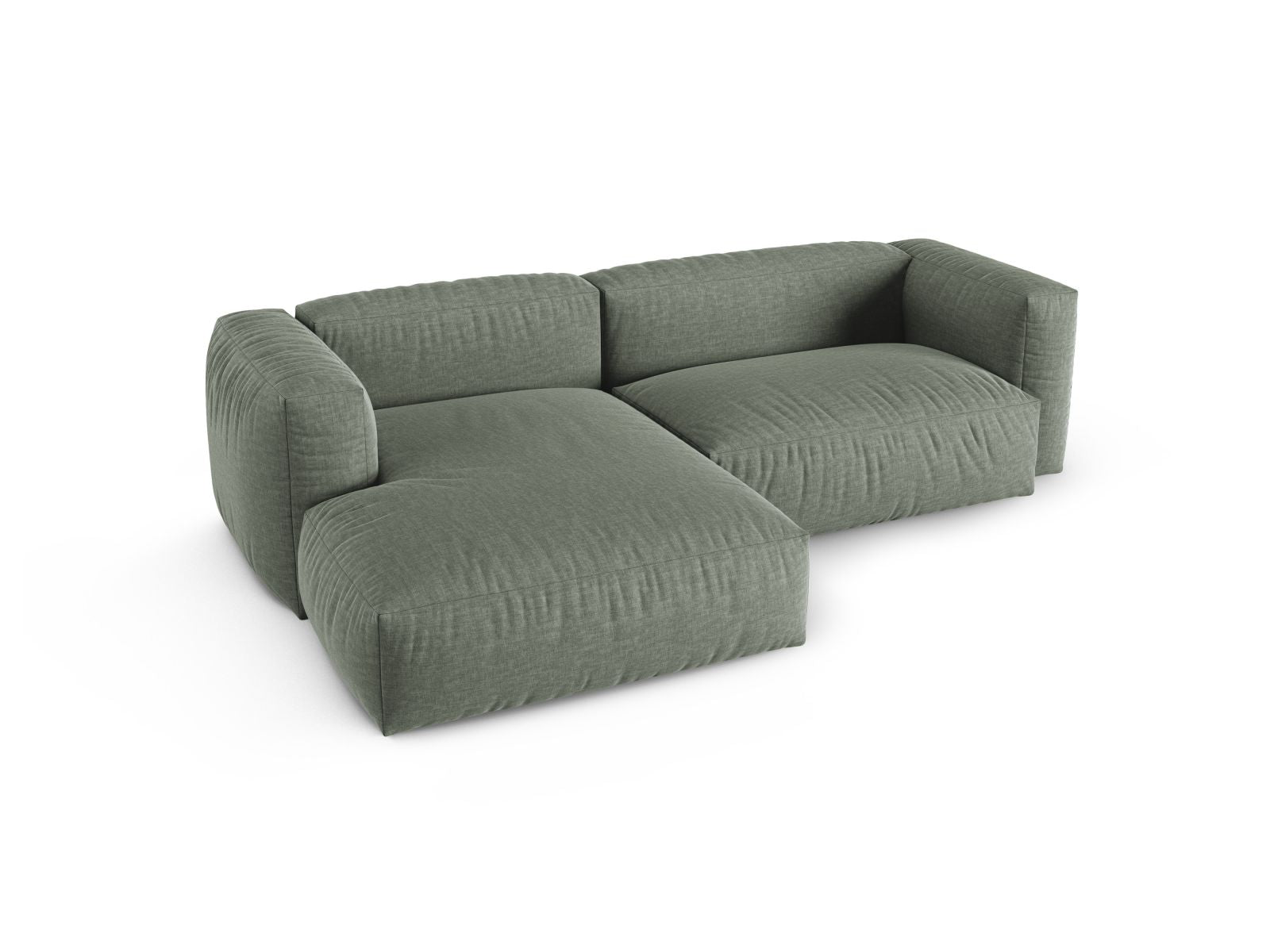 Modulares 2-Sitzer Ecksofa links Martina in Moss Green-Boston, perfekt für moderne Wohnkonzepte und komfortable Auszeiten.