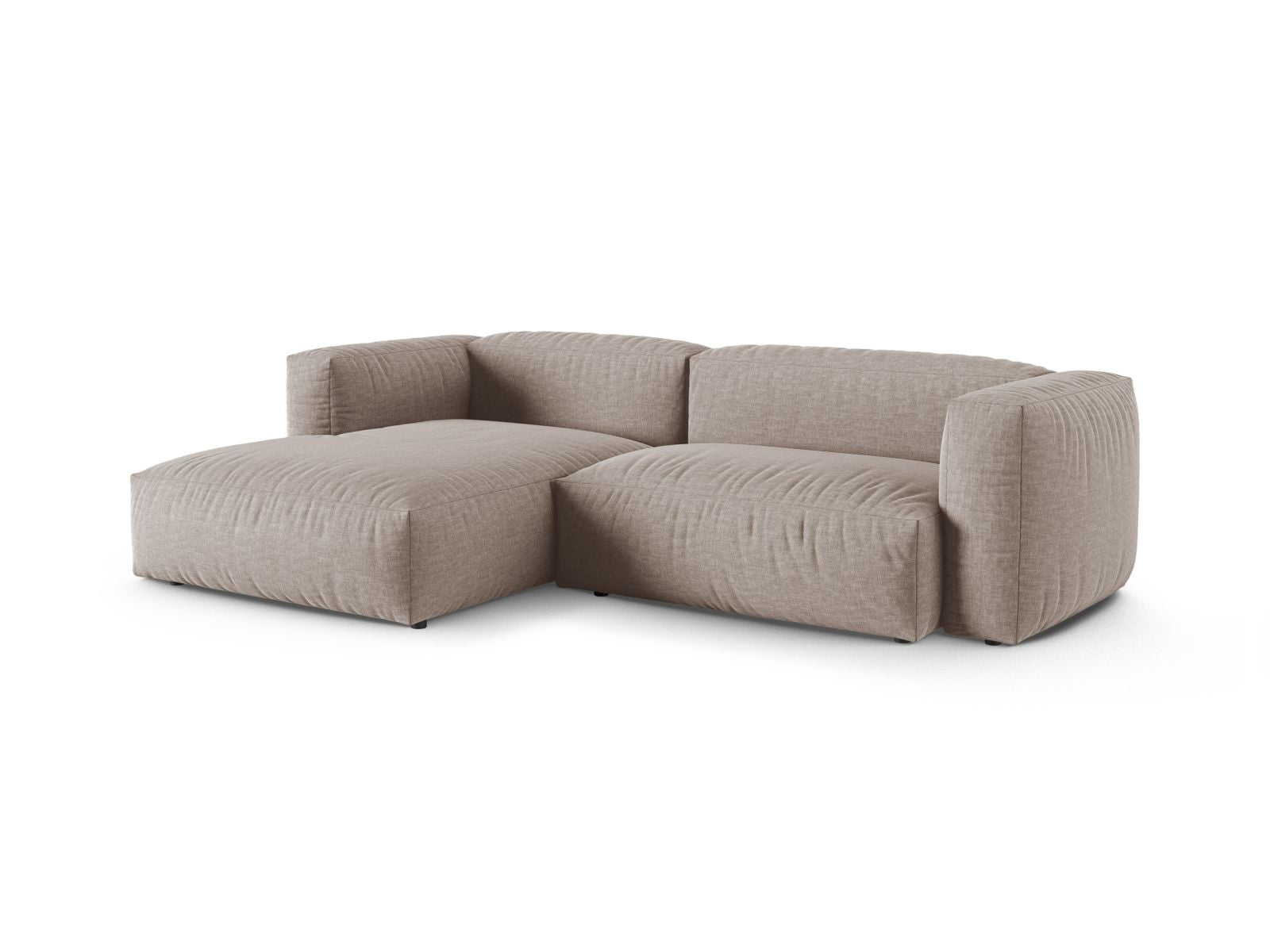 Modulares 2-Sitzer Ecksofa links Martina in elegantem Dunkelbeige, ideal für stilvolle Wohnräume, präsentiert von Micadoni.